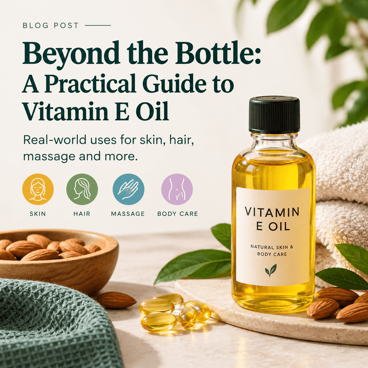 Beyond the Bottle: A Practical Guide to Vitamin E Oil. Real-world uses for skin, hair, massage and more.
