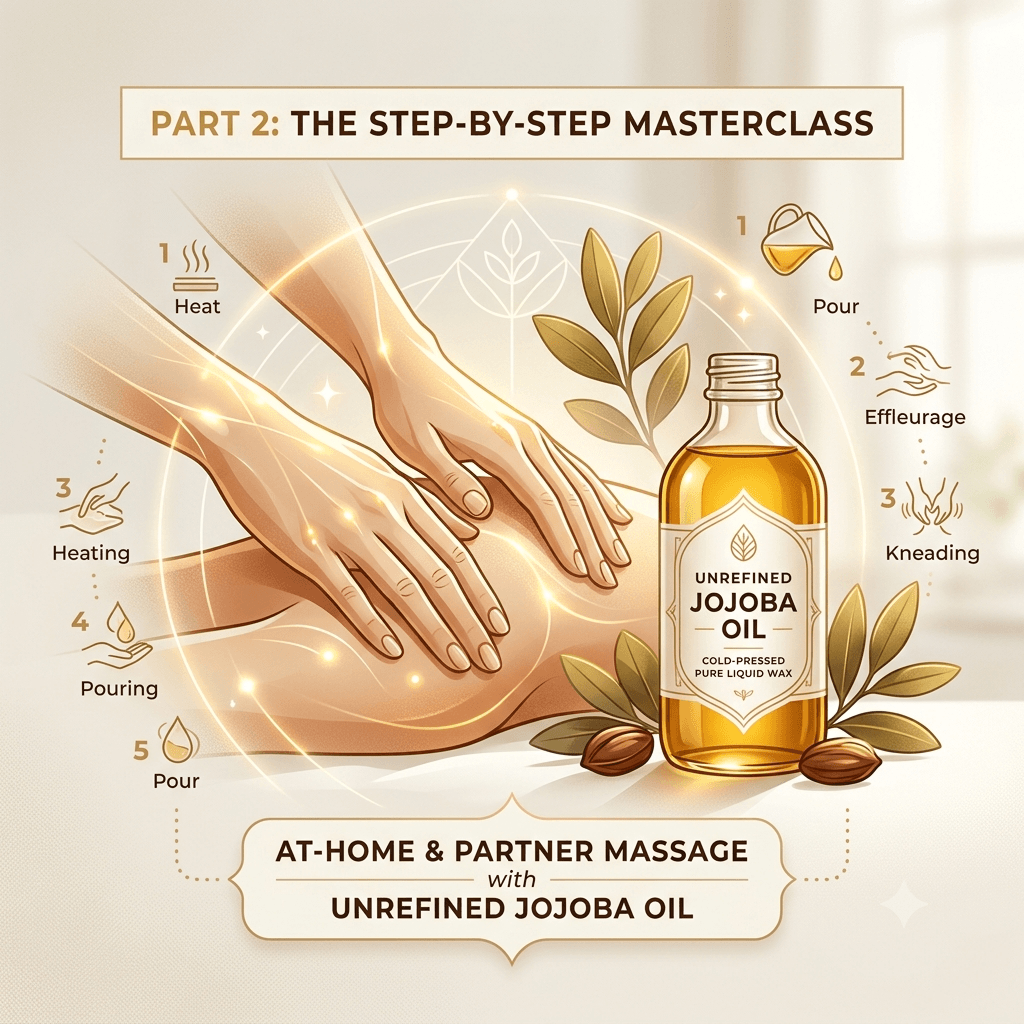 The Step By Step Masterclass For At Home & Partner Massage Using 100% Pure Unrefined Jojoba Massage, Body, Aromatherapy Carrier OIl.