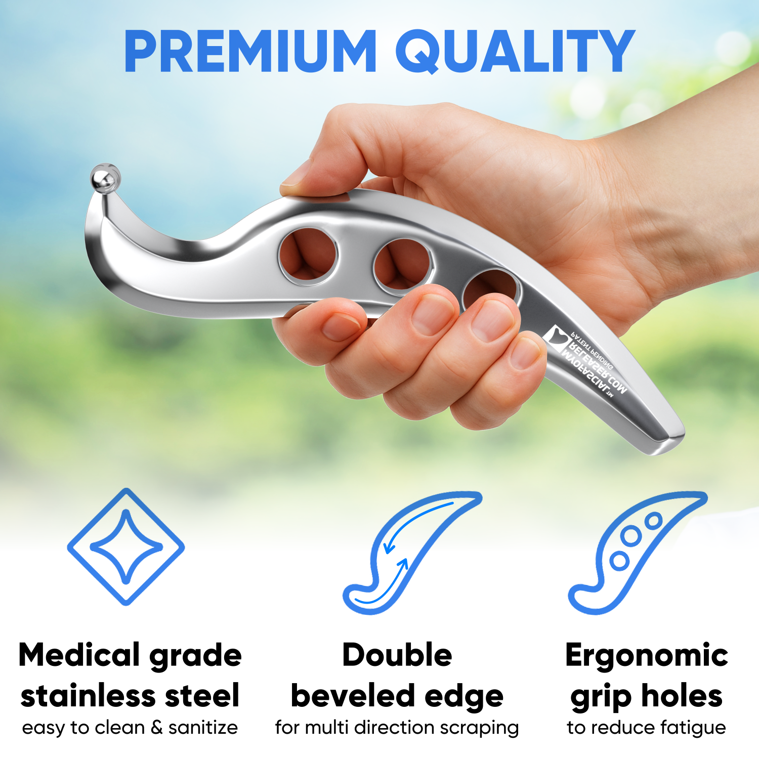 Professional Muscle Scraper - The Ellipse Pro - Patented IASTM Massage Tool for Physical Therapy, GuaSha Tool for Body Myofascial Release - Medical Grade 304 Stainless Steel