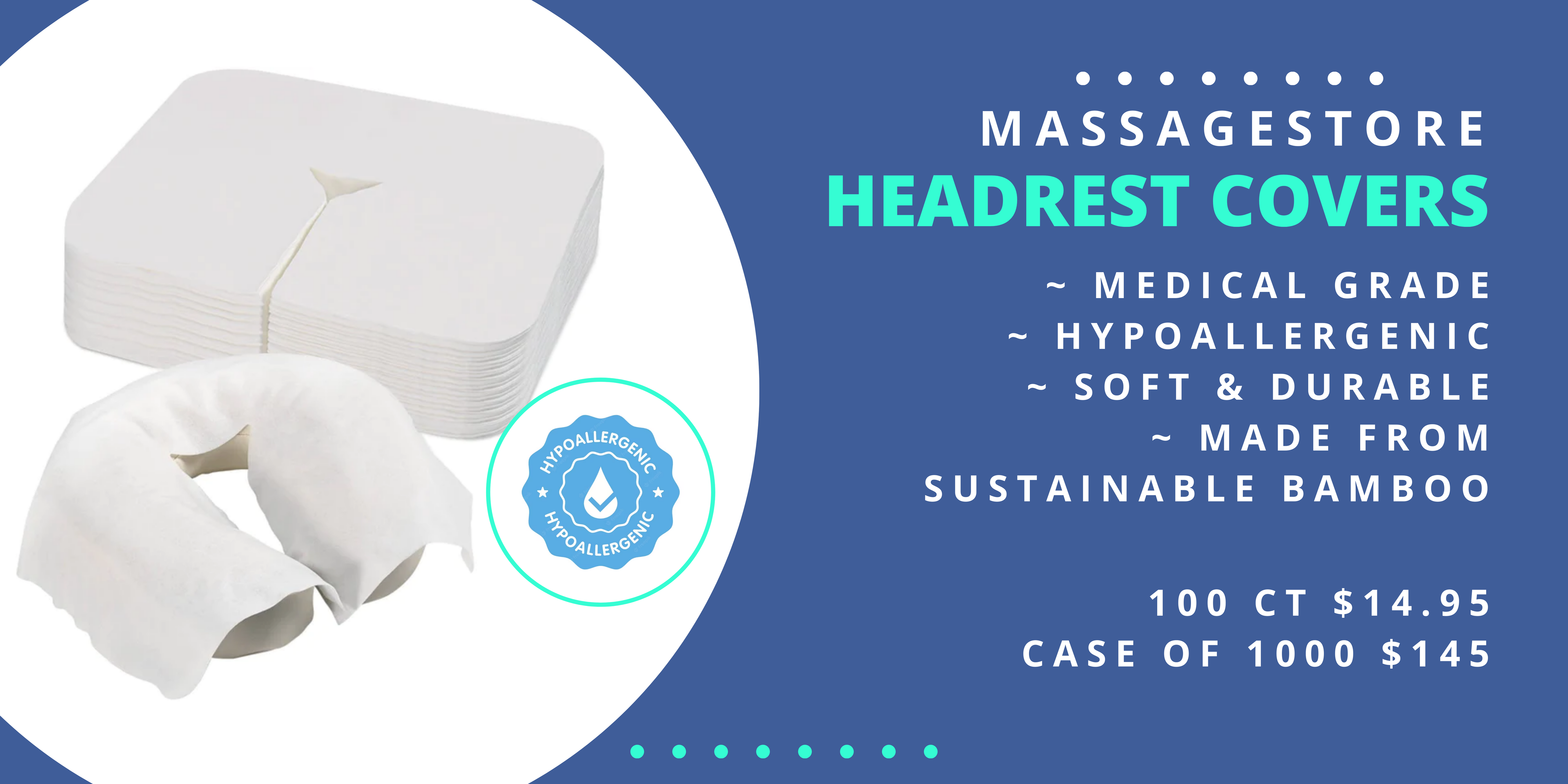 Massage Store Flat Disposable Bamboo Face Cradle Headrest Covers, Medical-Grade, Hygienic, Cloth-like, Soft, Durable, for Massage Tables & Massage Chairs, White