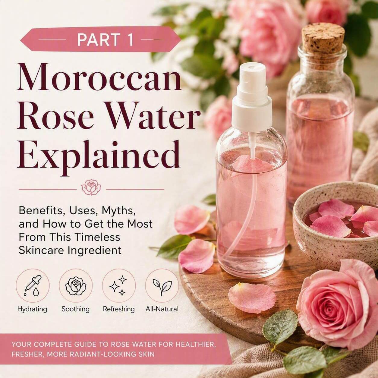 Moroccan Rose Water Explained - Benefits, Uses, Myths and How to Get The Most From This Timeless Skincare Ingredient.