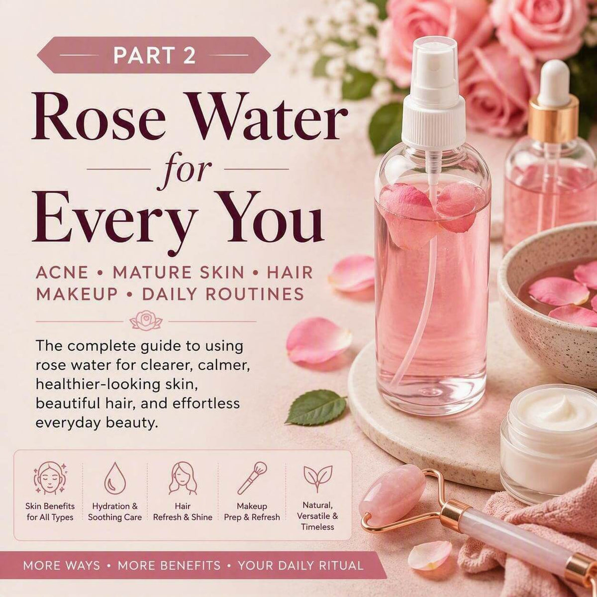 Rose Water for Every You - Acne, Mature Skin, Hair, Makeup, Daily Routines. Part 2.