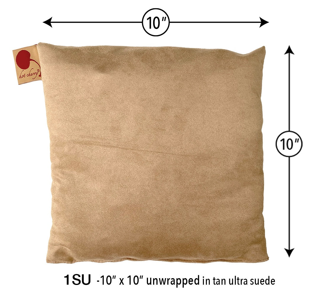 Hot Cherry Square Cherry Stone Pillow in Tan Ultra-Suede - Natural Hot and Cold Therapy Pack