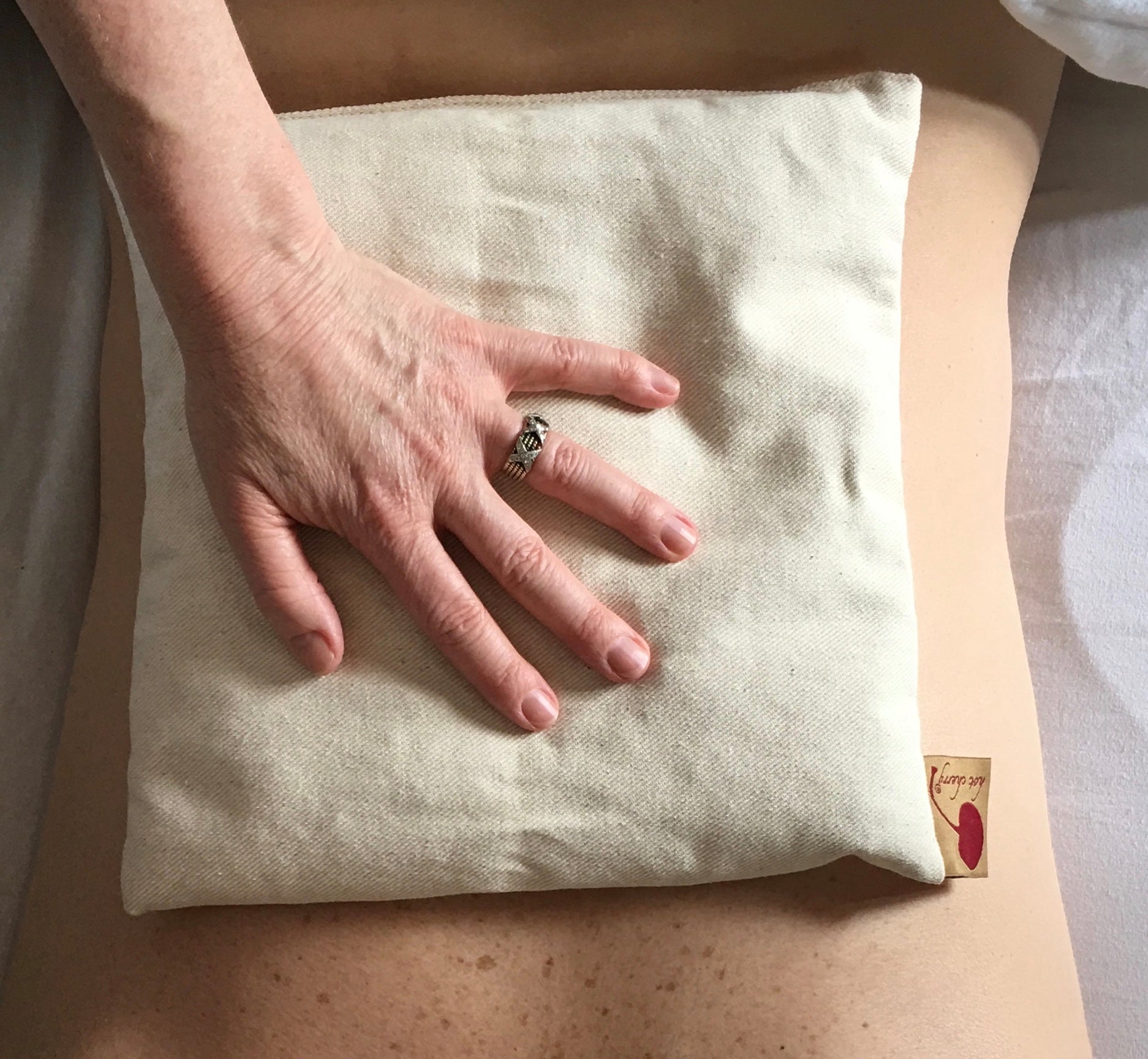 Hot Cherry Square Pillow in Natural Denim - Natural Hot and Cold Therapy Pack