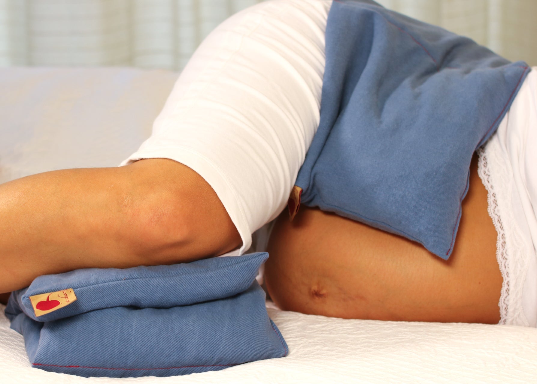 Hot Cherry Double Square Pillow in Blue Denim - Natural Hot and Cold Therapy Pack