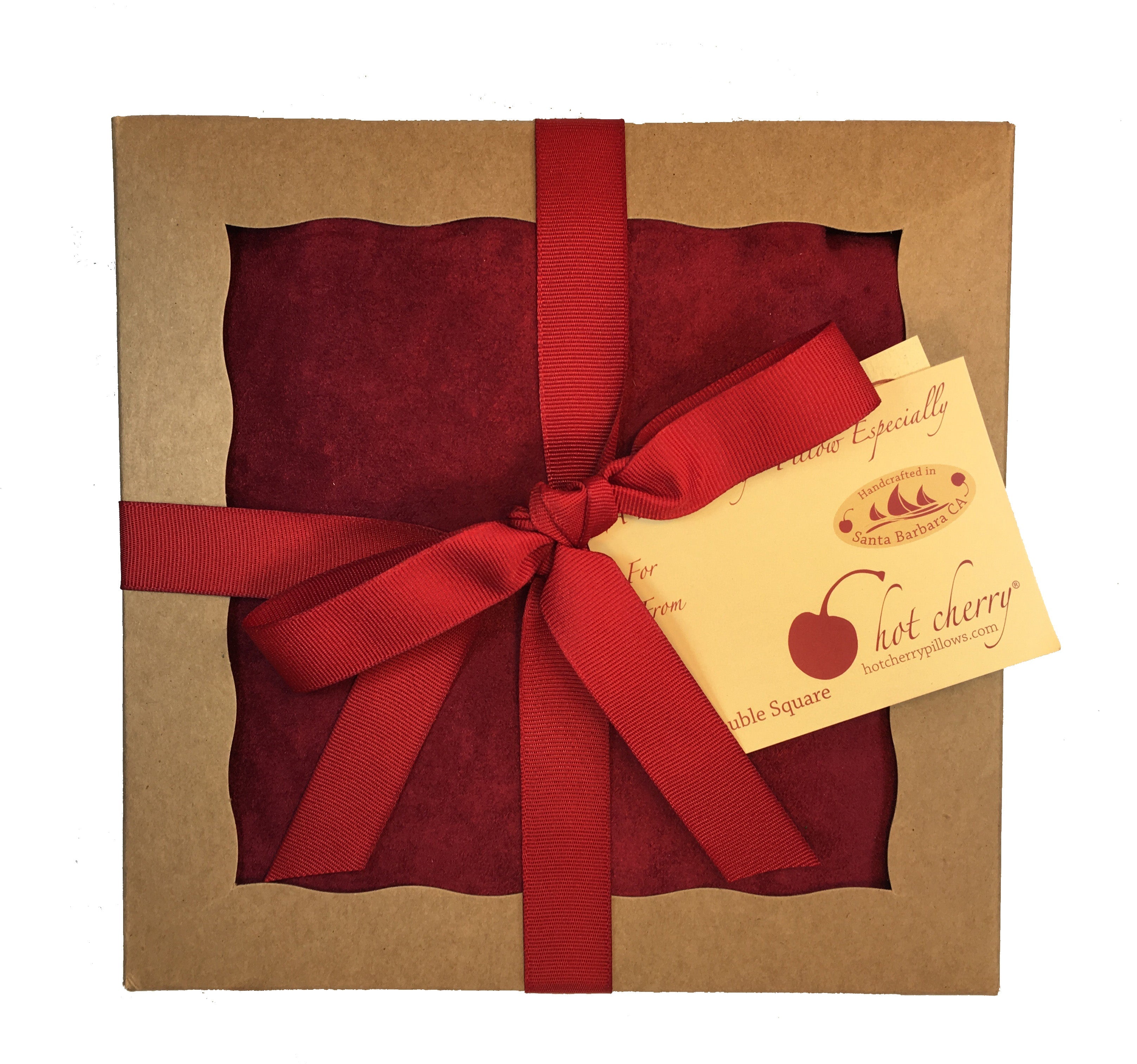 Hot Cherry Double Square Pillow in Plush Red Ultra-Suede - Natural Hot and Cold Therapy Pack
