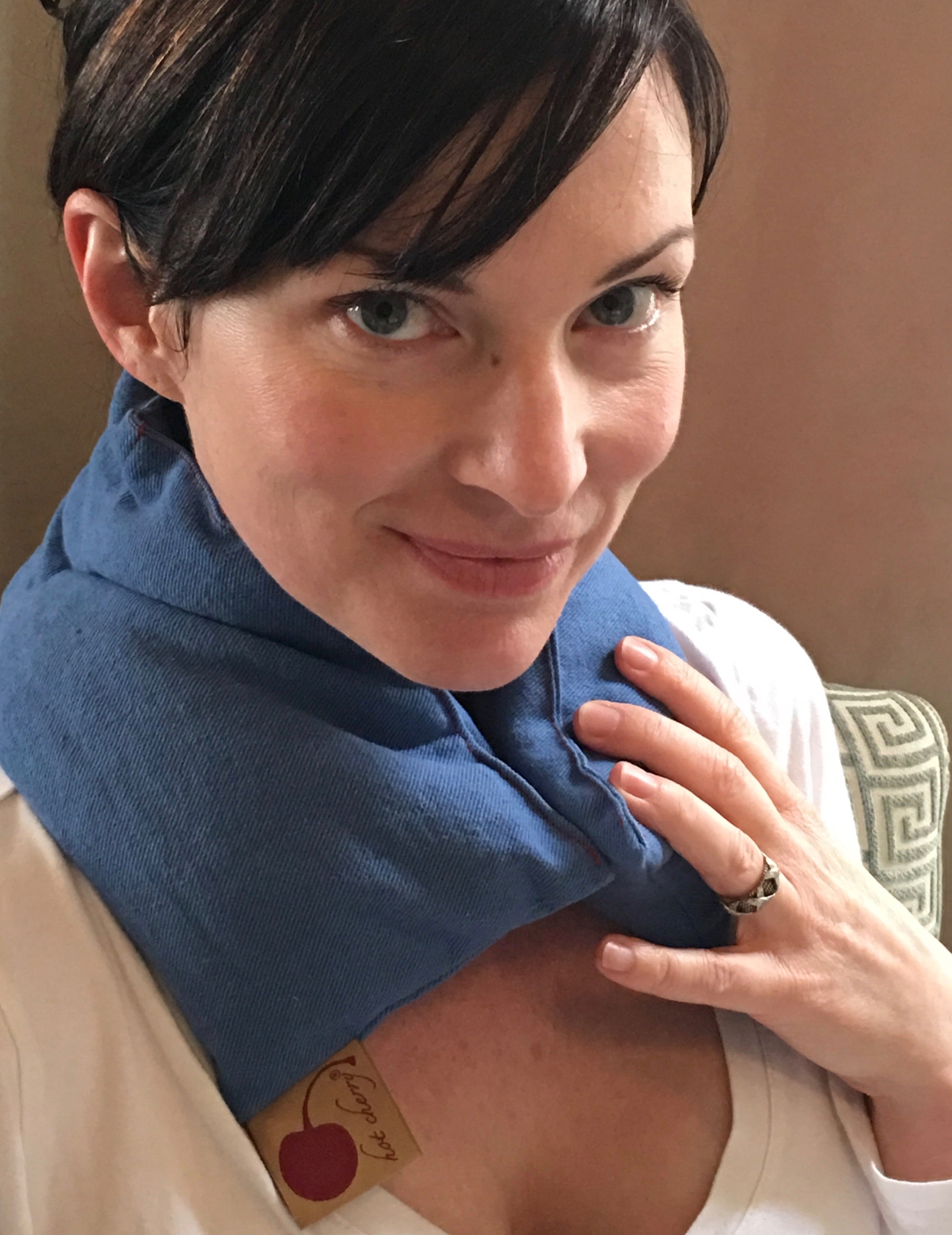 Hot Cherry Neck Wrap in Blue Denim - Natural Hot and Cold Therapy Pack