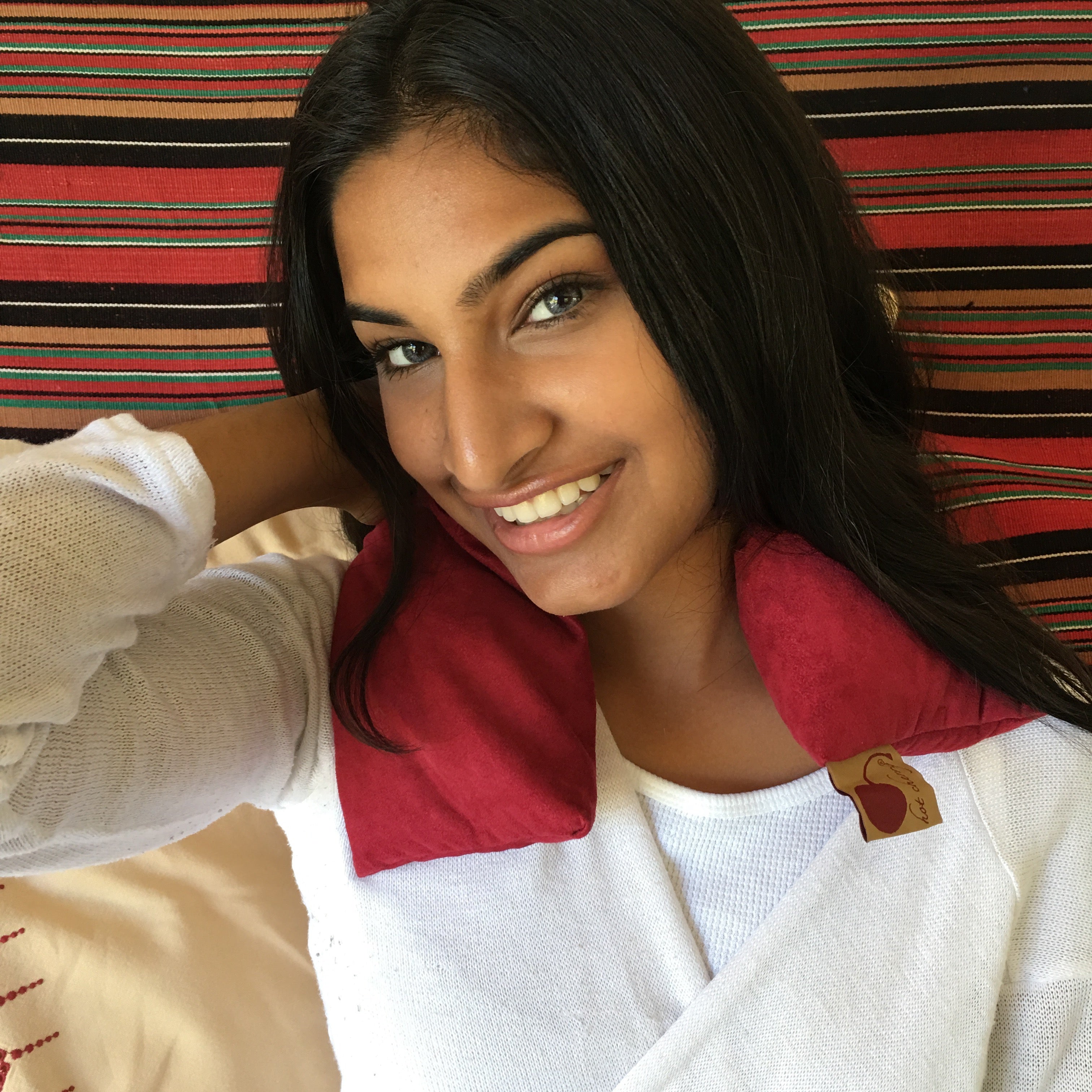 Hot Cherry Neck Wrap in Plush Red Ultra-Suede - Natural Hot and Cold Therapy Pack
