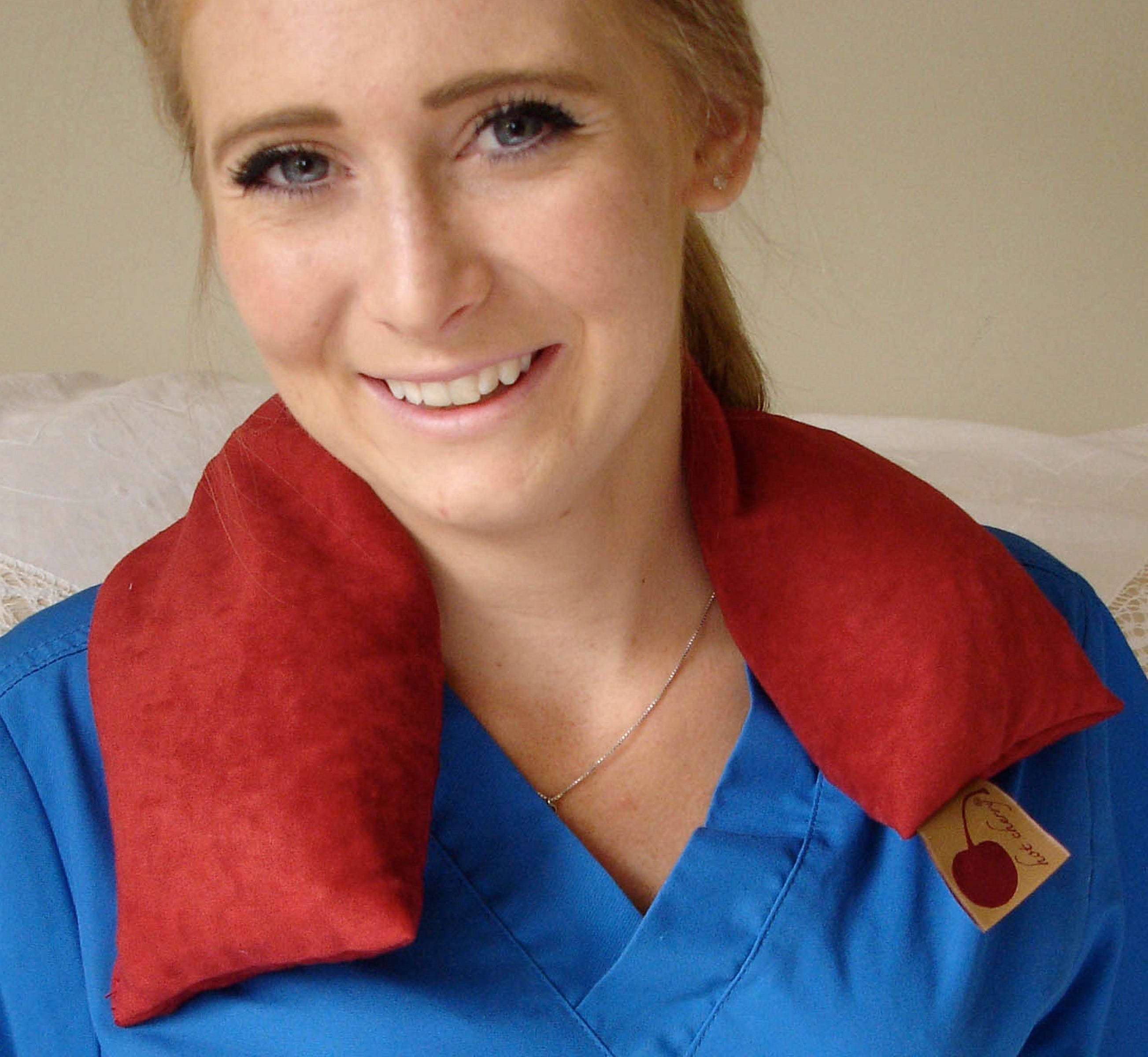 Hot Cherry Neck Wrap in Plush Red Ultra-Suede - Natural Hot and Cold Therapy Pack