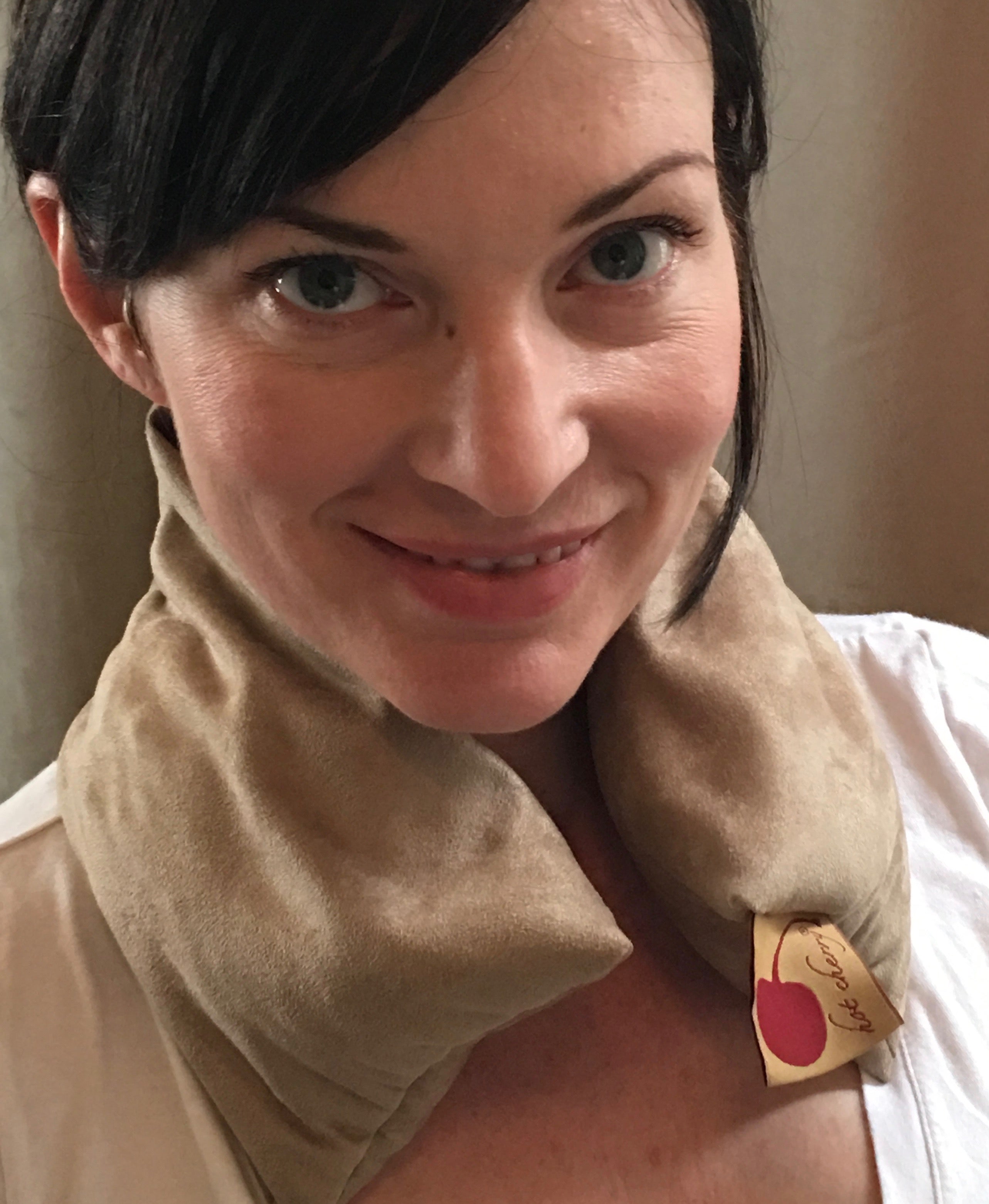 Hot Cherry Neck Wrap in Plush Tan Ultra-suede - Natural Hot and Cold Therapy Pack
