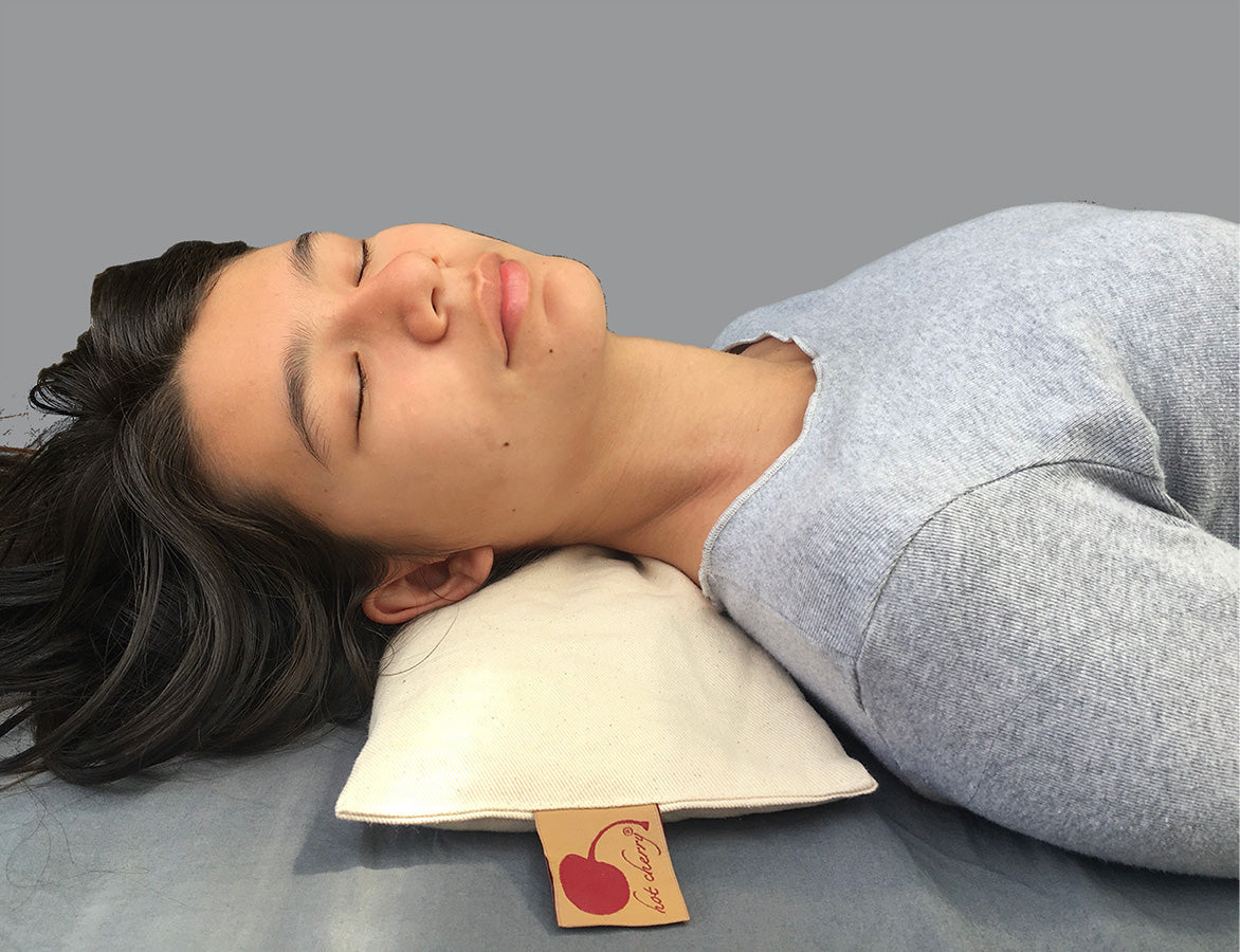 Hot Cherry Cervical Pillow in Natura Denim with Cherry Print - Natural Hot and Cold Therapy Pack