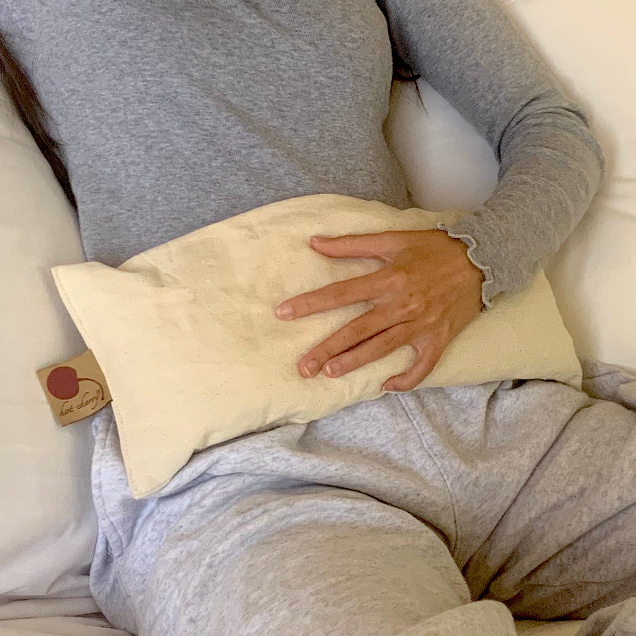 Hot Cherry Cervical Pillow in Natura Denim with Cherry Print - Natural Hot and Cold Therapy Pack