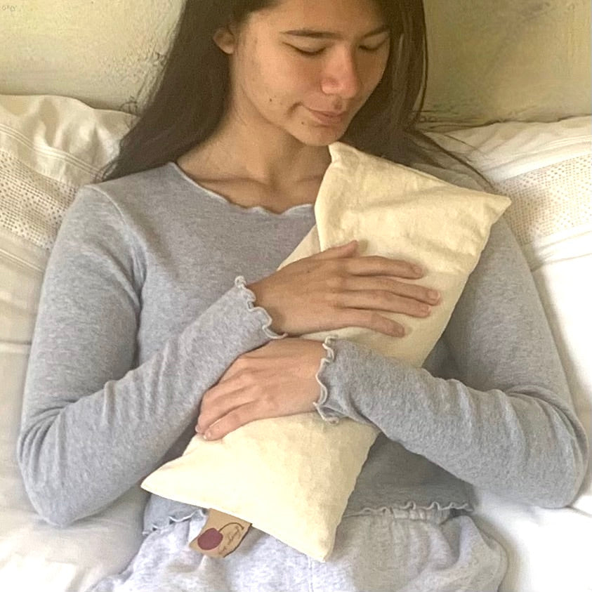 Hot Cherry Cervical Pillow in Natura Denim with Cherry Print - Natural Hot and Cold Therapy Pack