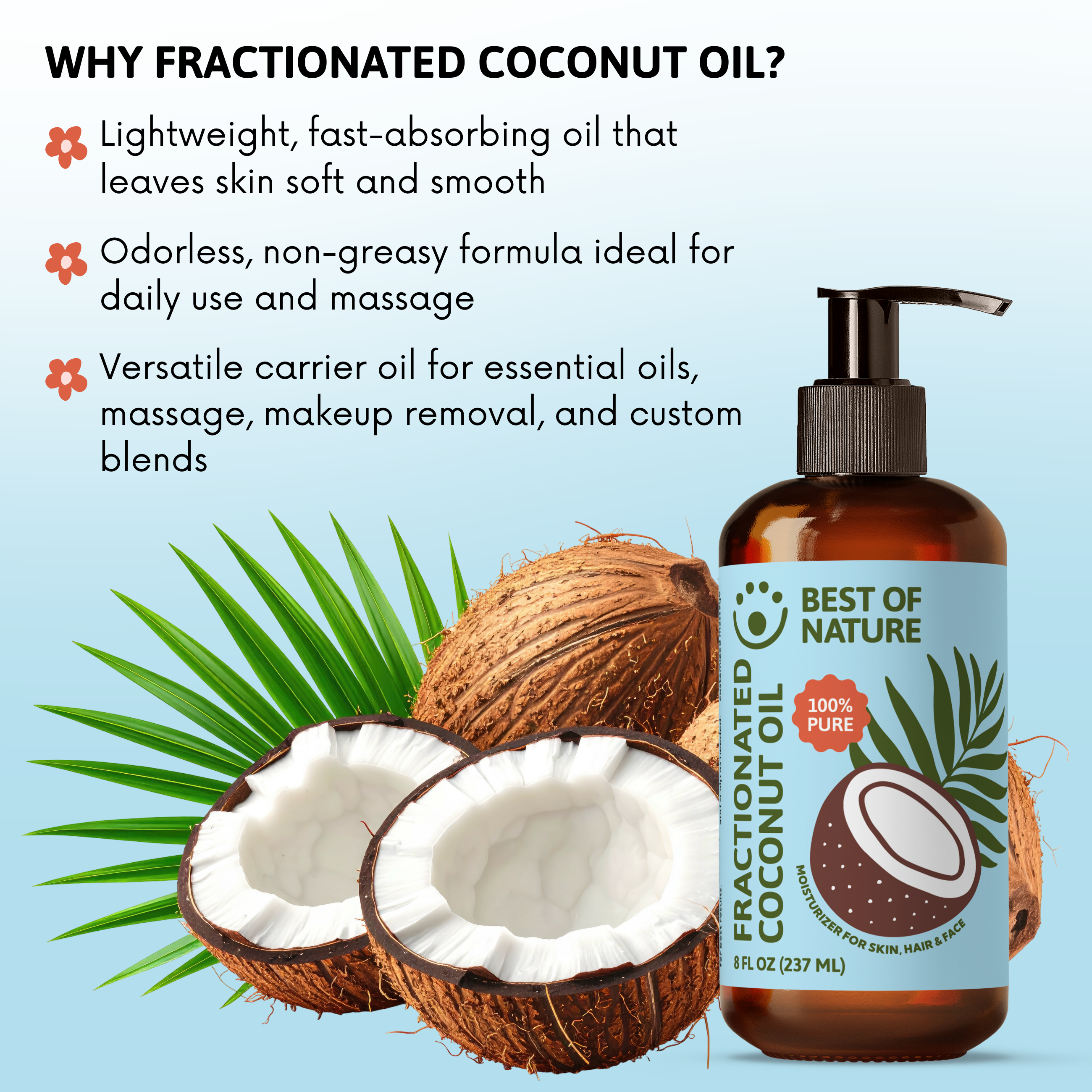 Best of Nature Fractionated Coconut Massage & Body Oil - 100% Pure