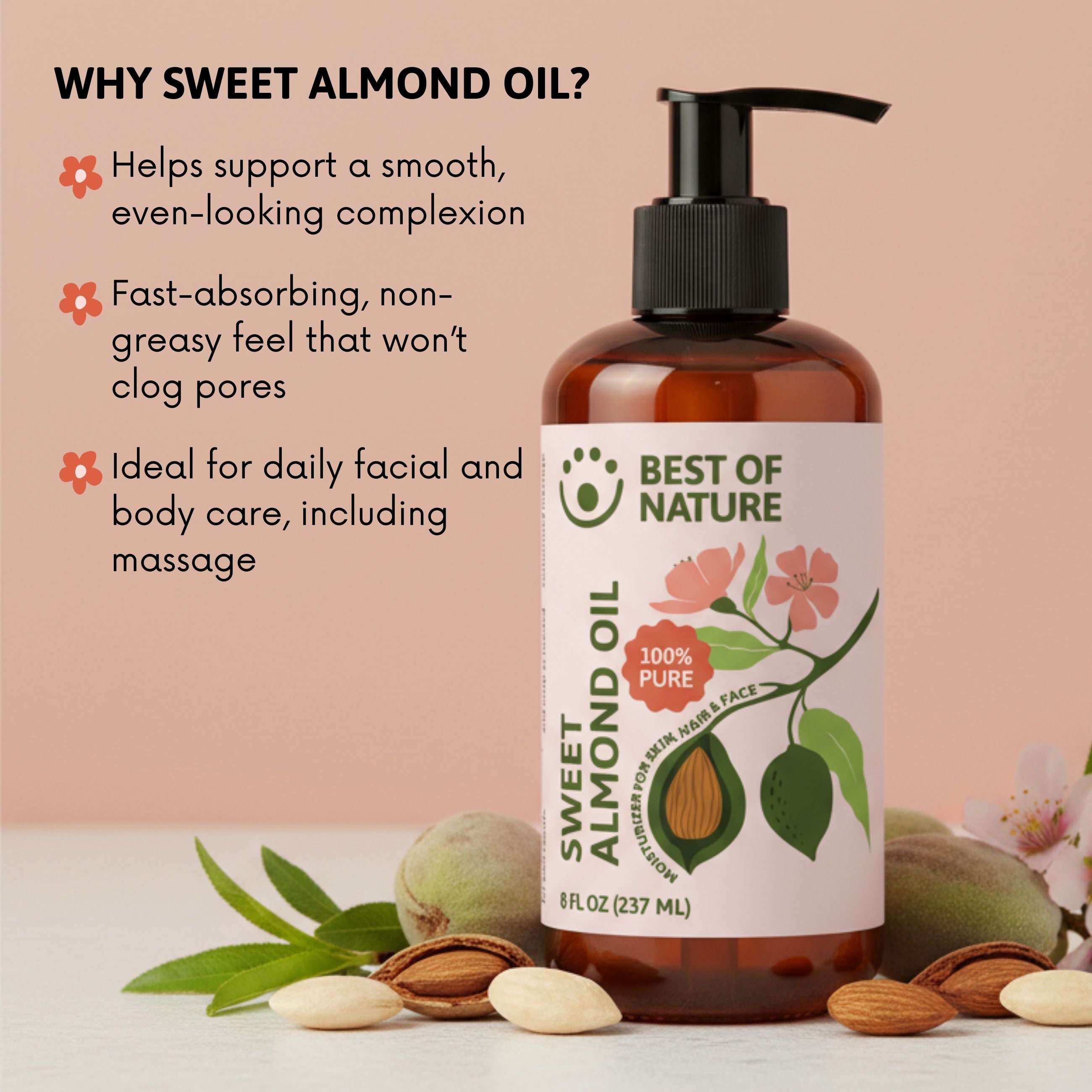 Best of Nature Almond Massage & Body Oil - 100% Pure