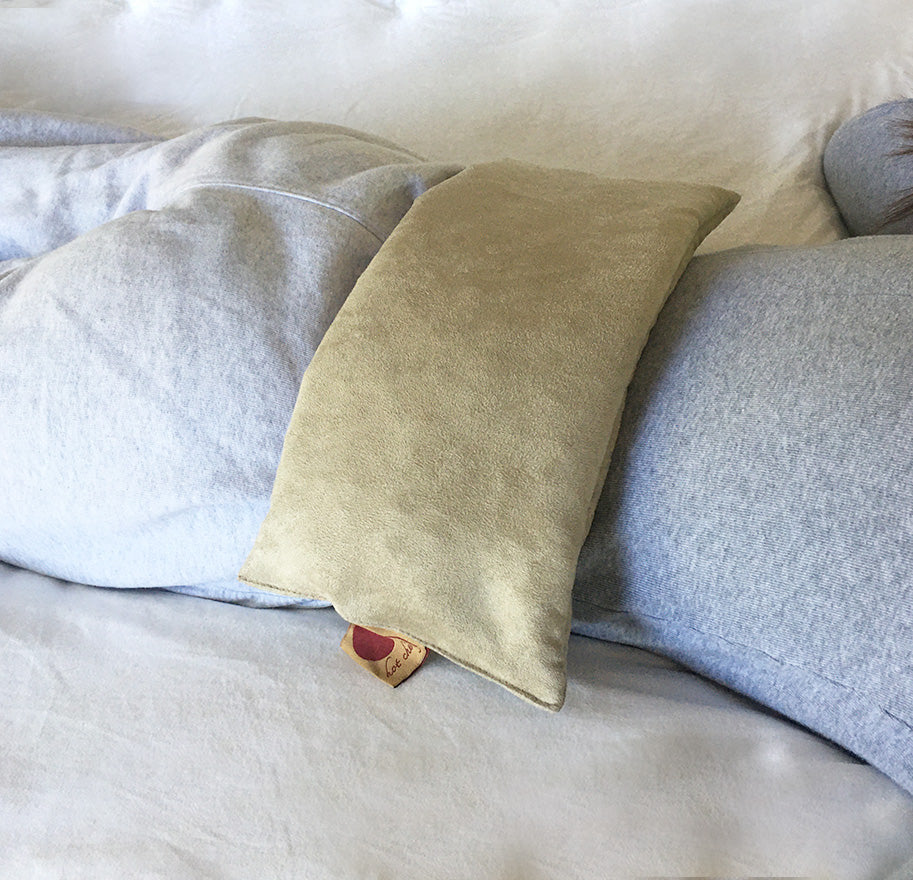 Hot Cherry Rectangular Cervical Pillow in Plush Tan Ultra-Suede - Natural Hot and Cold Therapy Pack