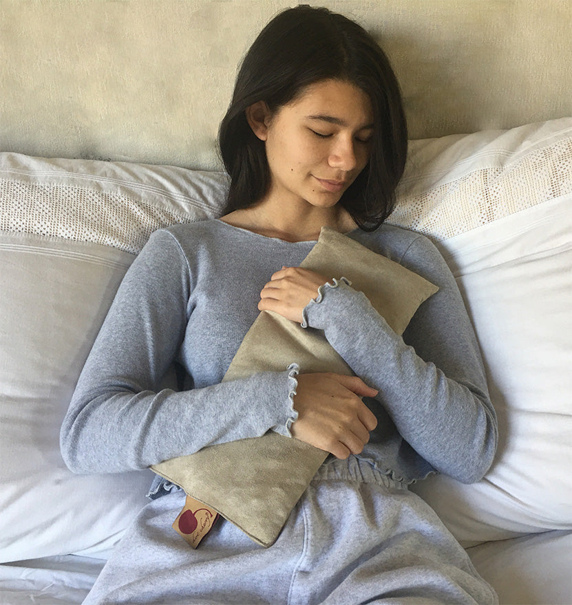 Hot Cherry Rectangular Cervical Pillow in Plush Tan Ultra-Suede - Natural Hot and Cold Therapy Pack