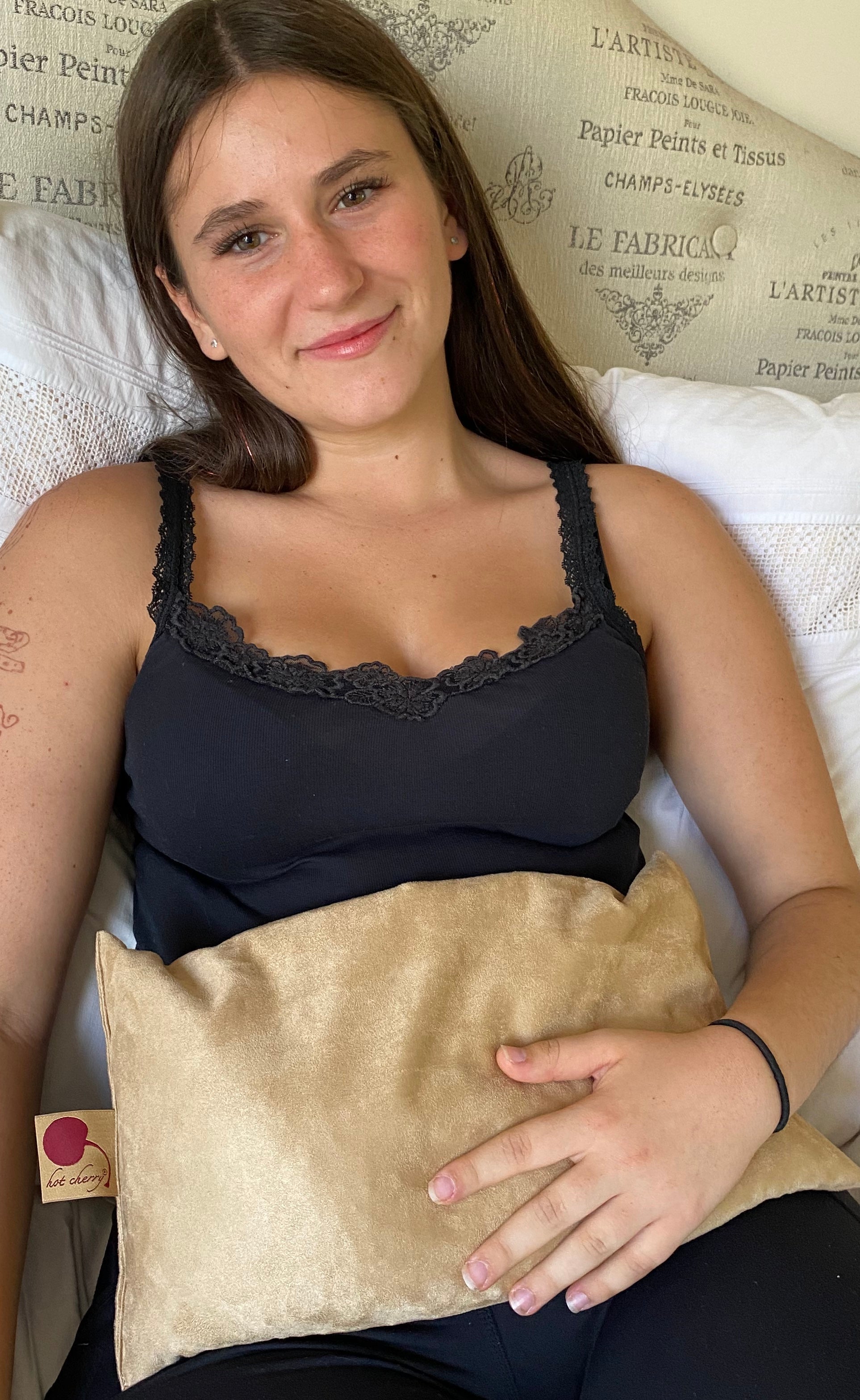 Hot Cherry Large Rectangle Cherry Stone Pillow in Tan Ultra-Suede - Natural Hot and Cold Therapy Pack
