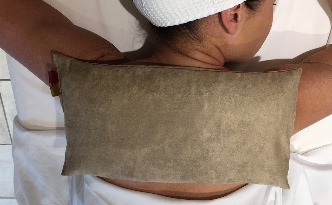 Hot Cherry Large Rectangle Cherry Stone Pillow in Tan Ultra-Suede - Natural Hot and Cold Therapy Pack