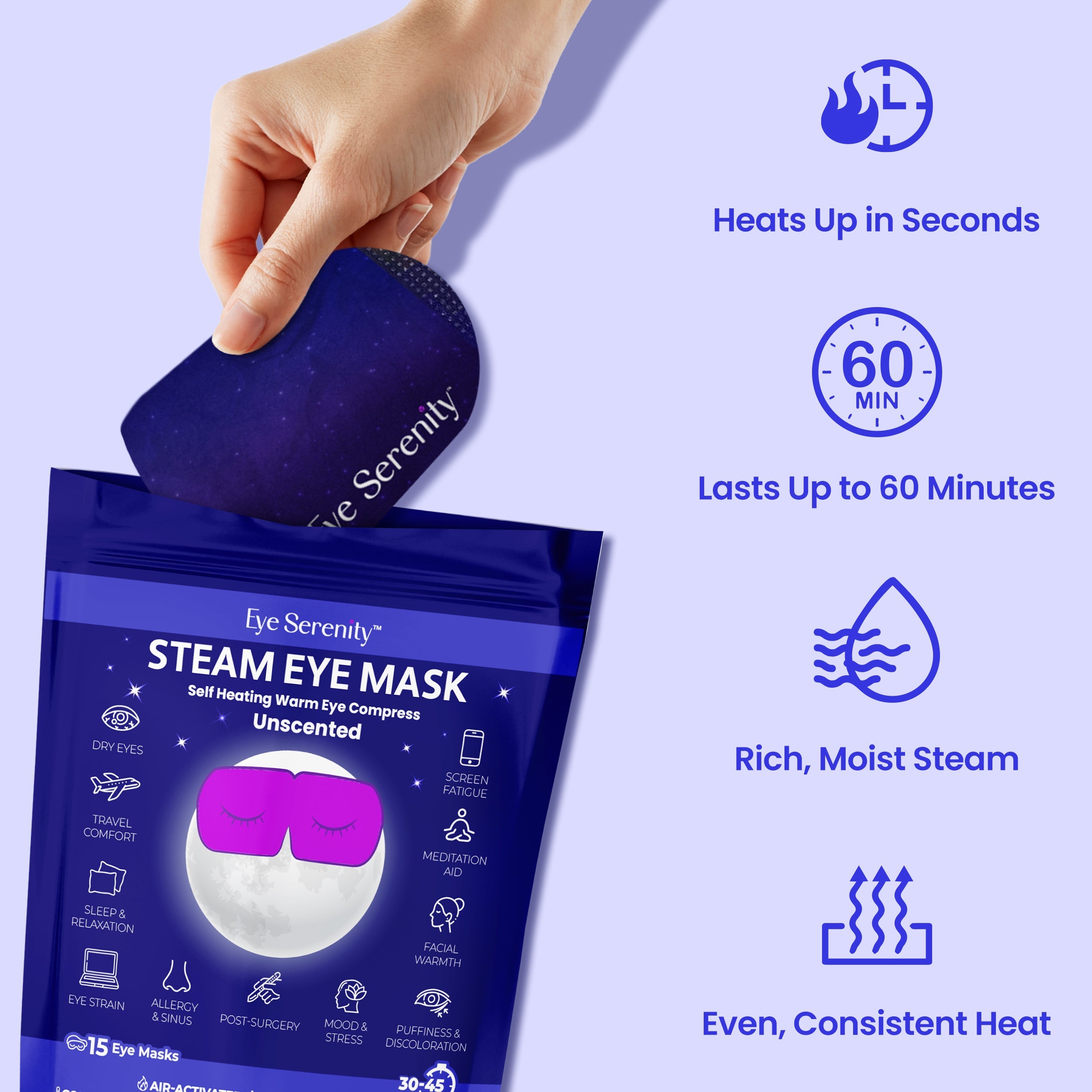 Eye Serenity Steam Eye Mask - Self-Heating Warm Eye Compress for Dry Eyes, Puffiness, Sleep & Travel