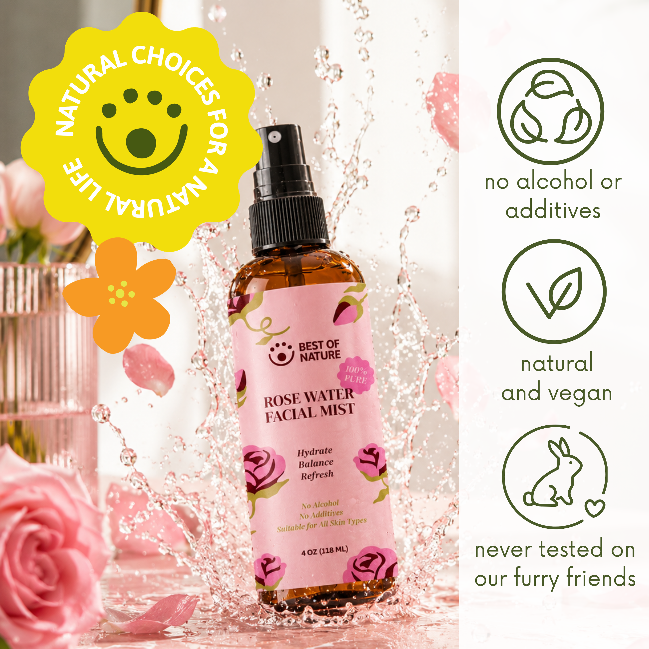 Best of Nature Rose Water Facial Mist - Hydrating Toner