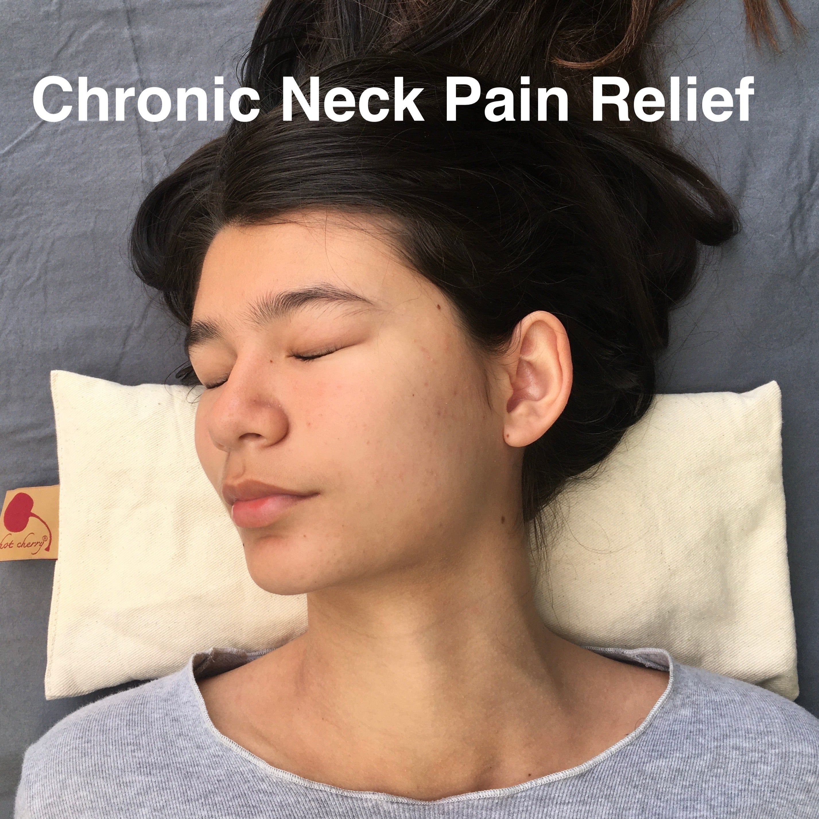 Hot Cherry Cervical Pillow in Natura Denim with Cherry Print - Natural Hot and Cold Therapy Pack