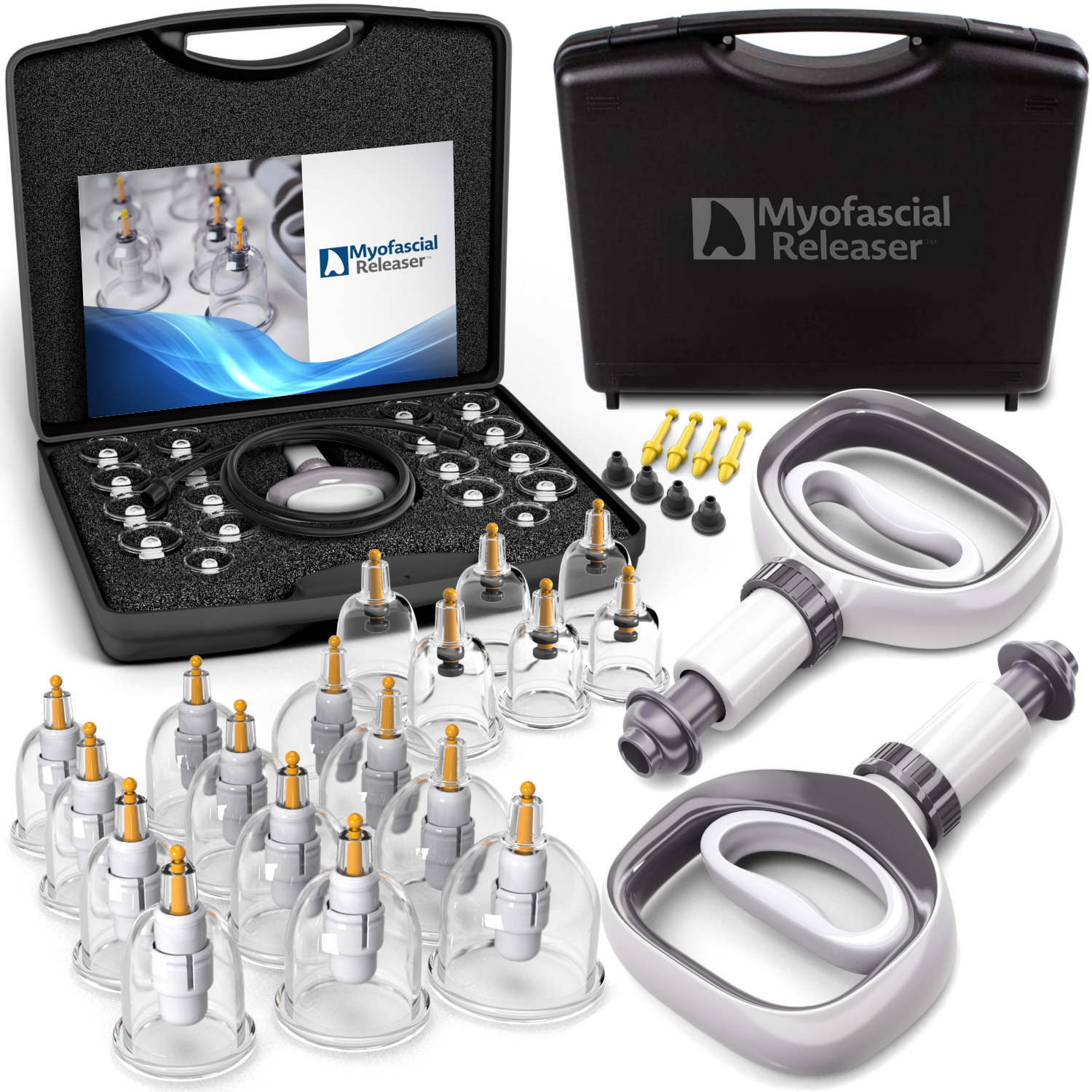 Myofascial Releaser Professional Cupping Therapy Set - 18 Multi-Sized Vacuum Cups with Two Hand Pumps