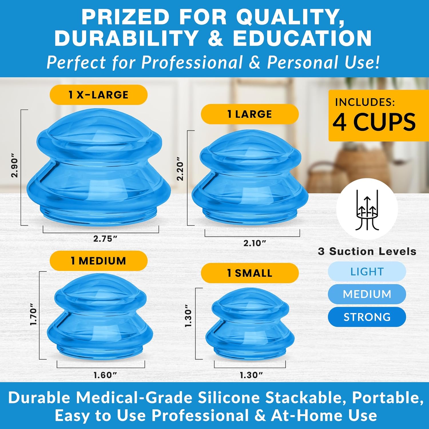 EDGE™ Cupping Therapy Set Blue, 4 Cups