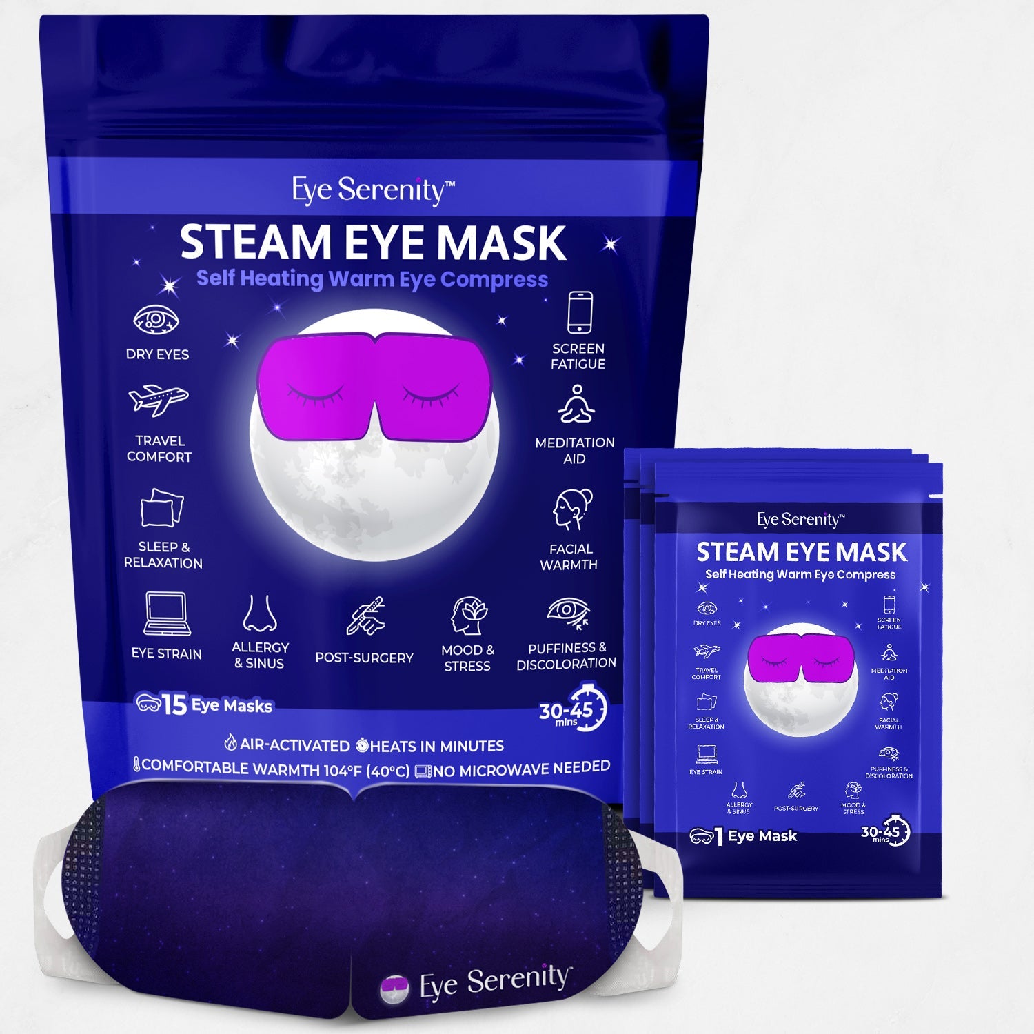 Eye Serenity Steam Eye Mask - Self-Heating Warm Eye Compress for Dry Eyes, Puffiness, Sleep & Travel