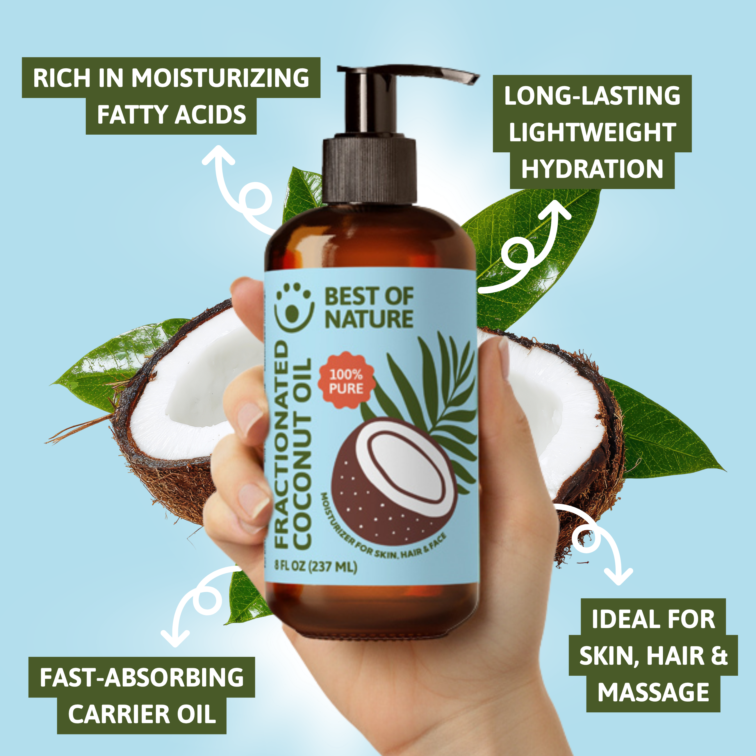 Best of Nature Fractionated Coconut Massage & Body Oil - 100% Pure