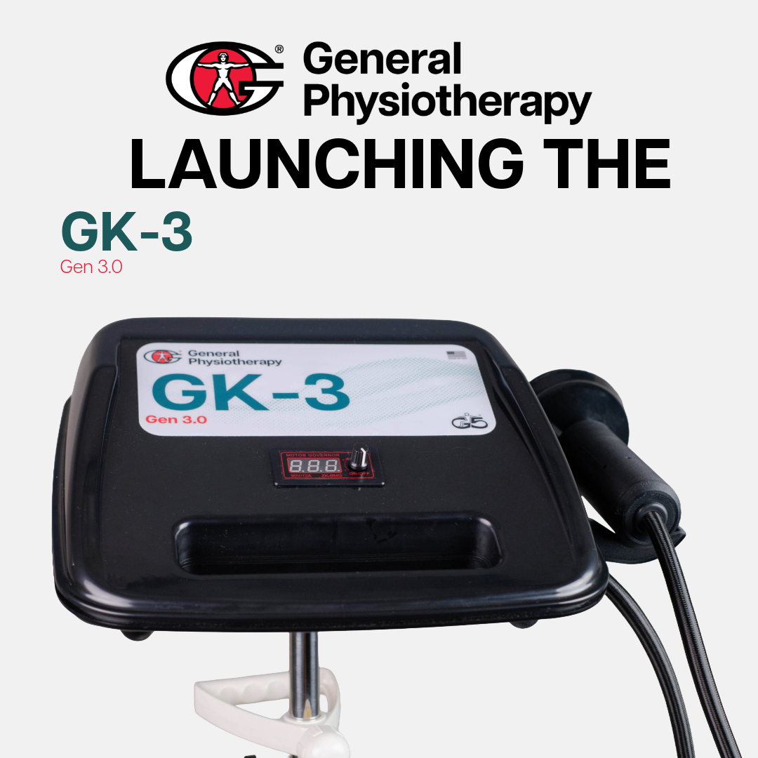 General Physiotherapy launches the GK-3 Gen 3.0 percussion massager. See the unit housing and digital speed control display close-up.