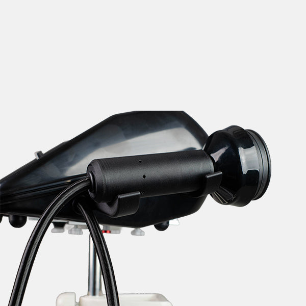 The G5 GK-3 Gen 3.0 handheld applicator wand and percussion head attachment detail. Accessories are included that are quickly swapped to provide different therapy modalities.