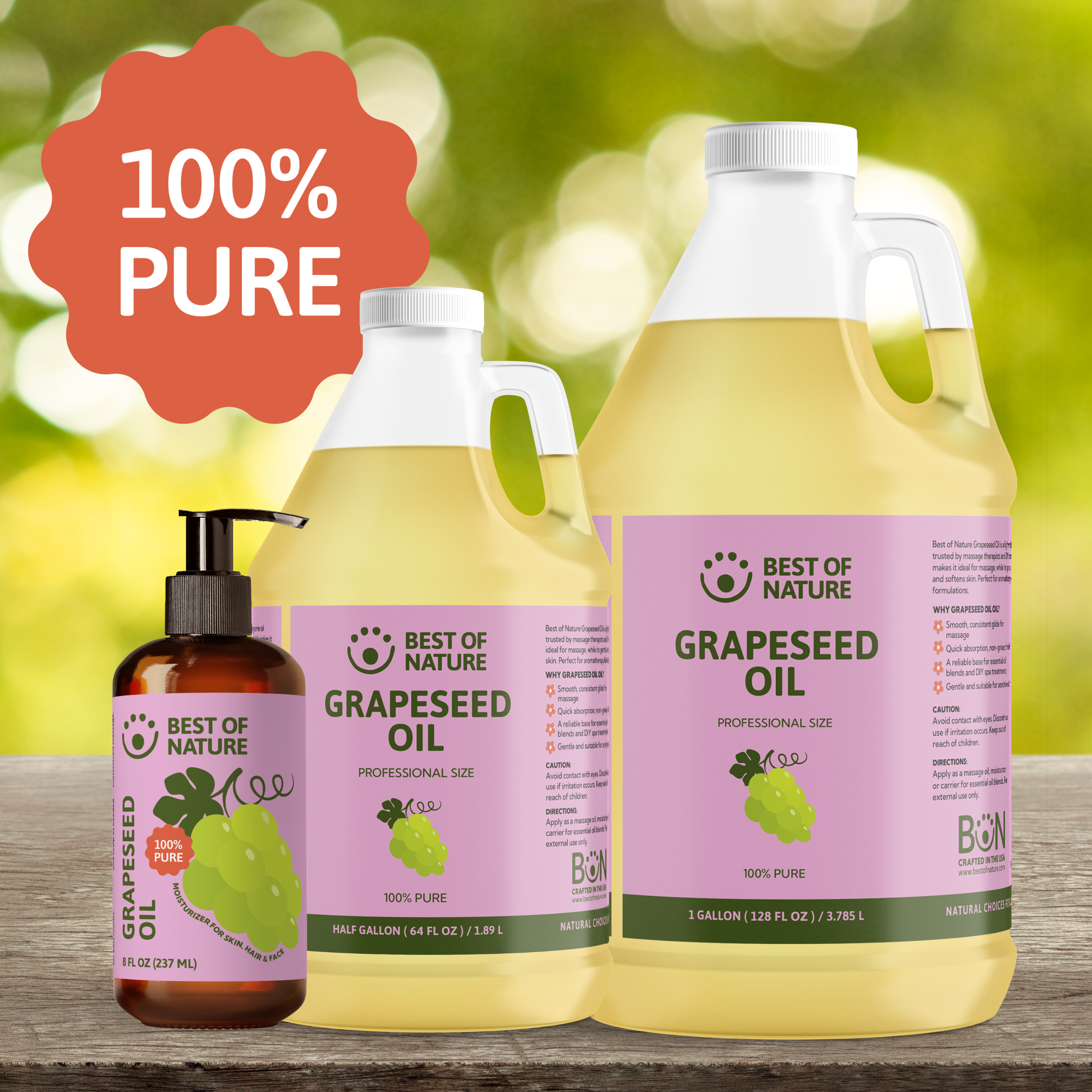 Best of Nature Grapeseed Massage & Body Oil - 100% Pure