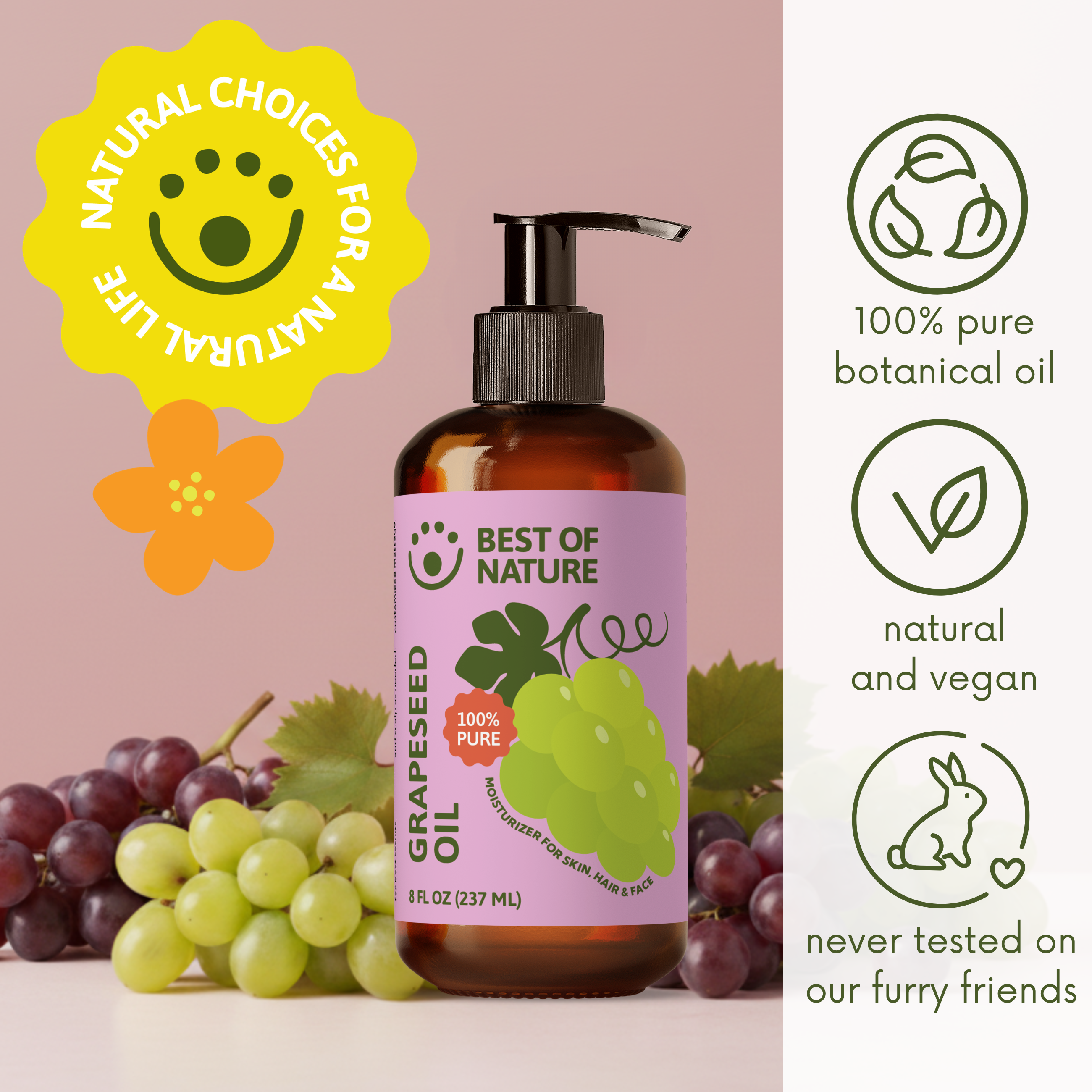 Best of Nature Grapeseed Massage & Body Oil - 100% Pure