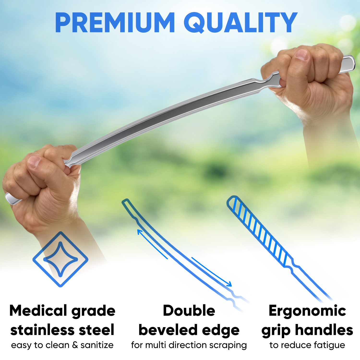 Professional Muscle Scraper - Crescent Handlebar - Medical Grade 304 Stainless Steel