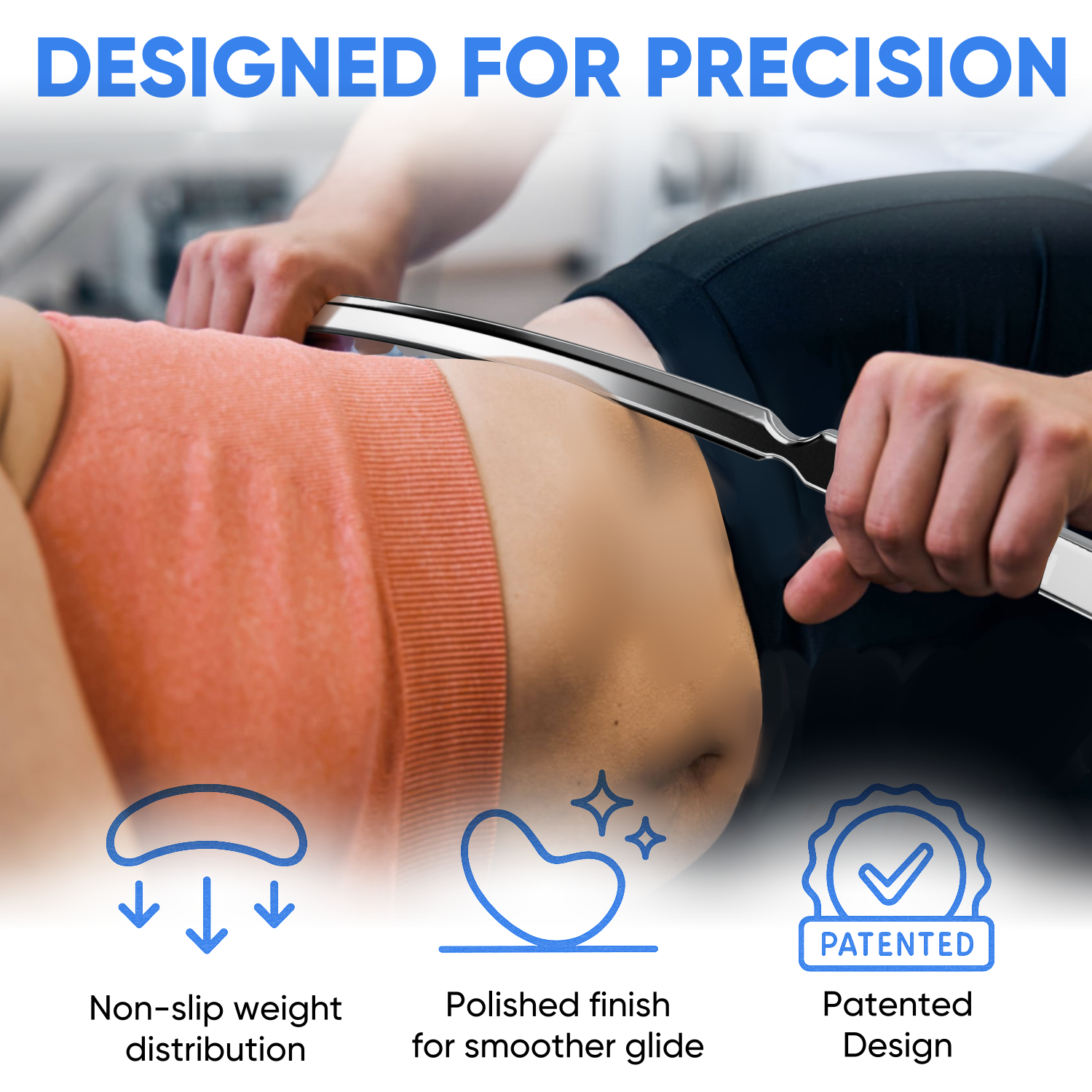 Professional Muscle Scraper - Crescent Handlebar - Medical Grade 304 Stainless Steel