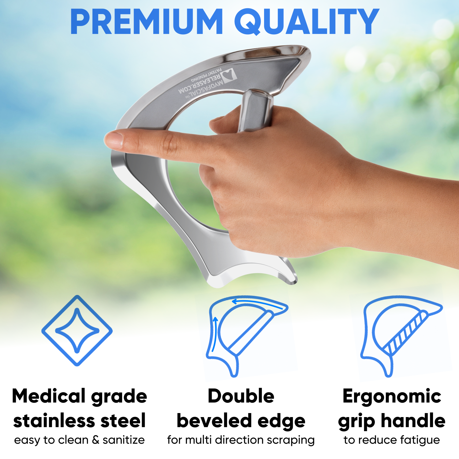 Professional Muscle Scraper - The Ergo Tool - Patented IASTM Massage Tool for Physical Therapy, GuaSha Tool for Body Myofascial Release - Medical Grade 304 Stainless Steel