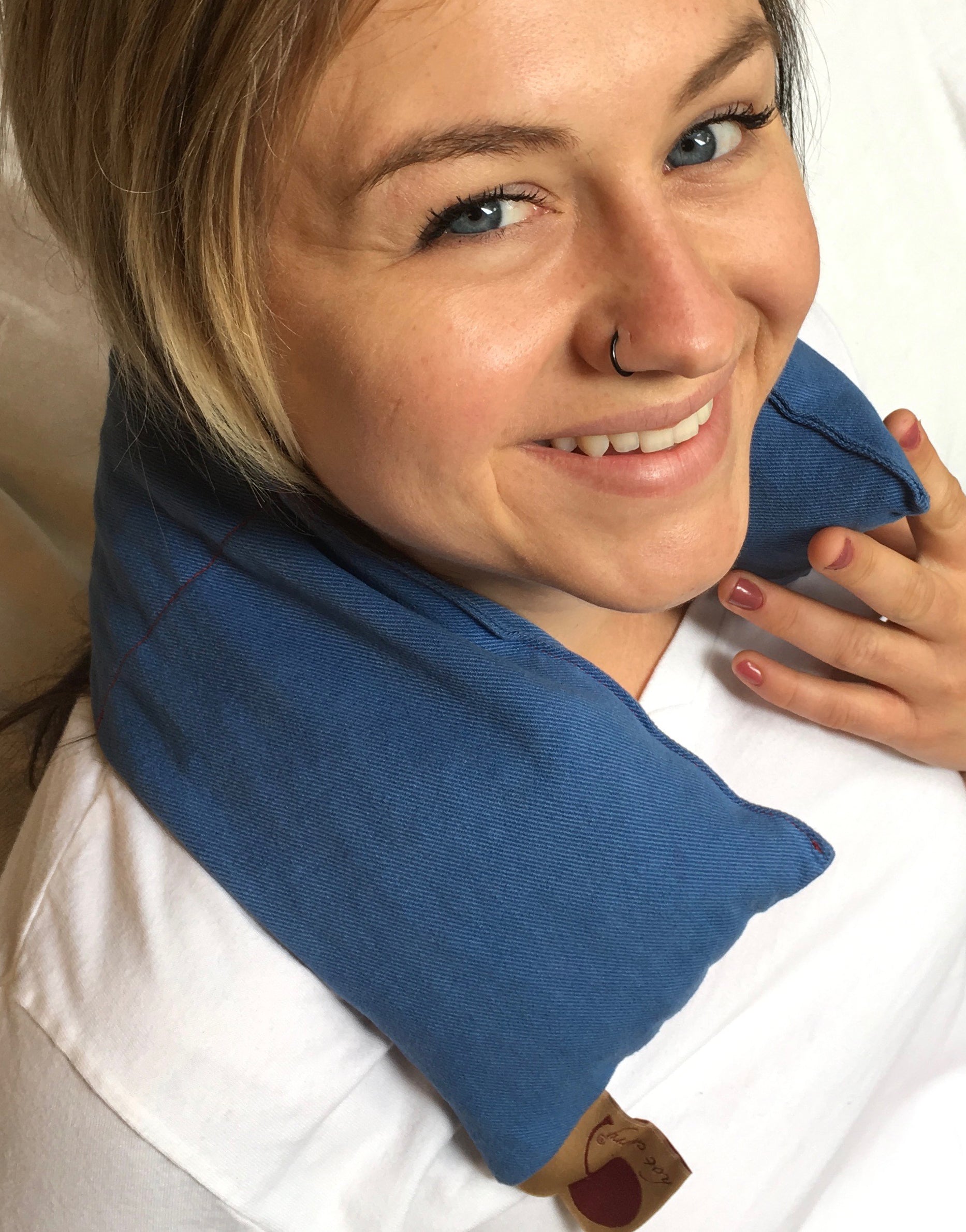 Hot Cherry Neck Wrap in Blue Denim - Natural Hot and Cold Therapy Pack