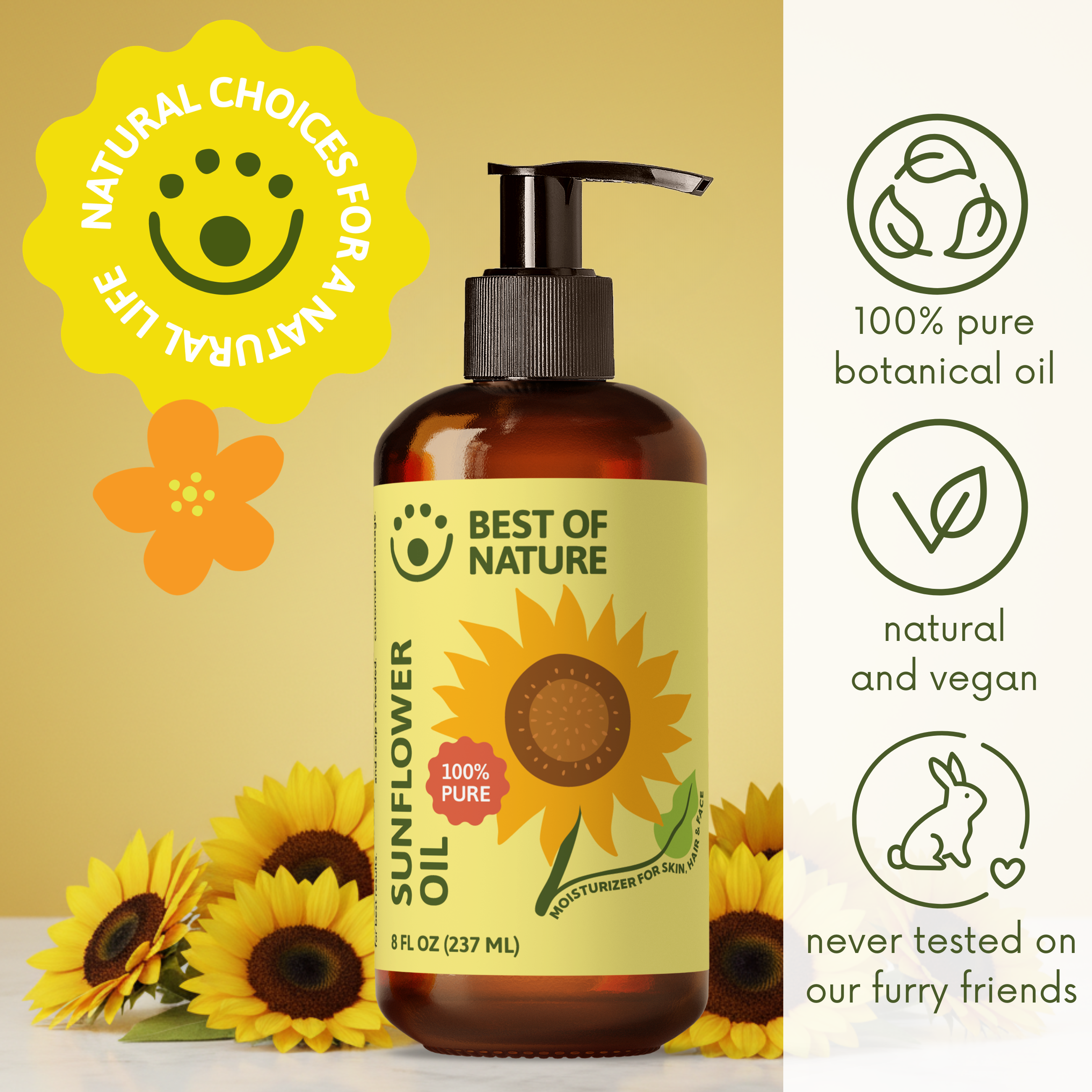 Best of Nature Sunflower Massage & Body Oil - 100% Pure