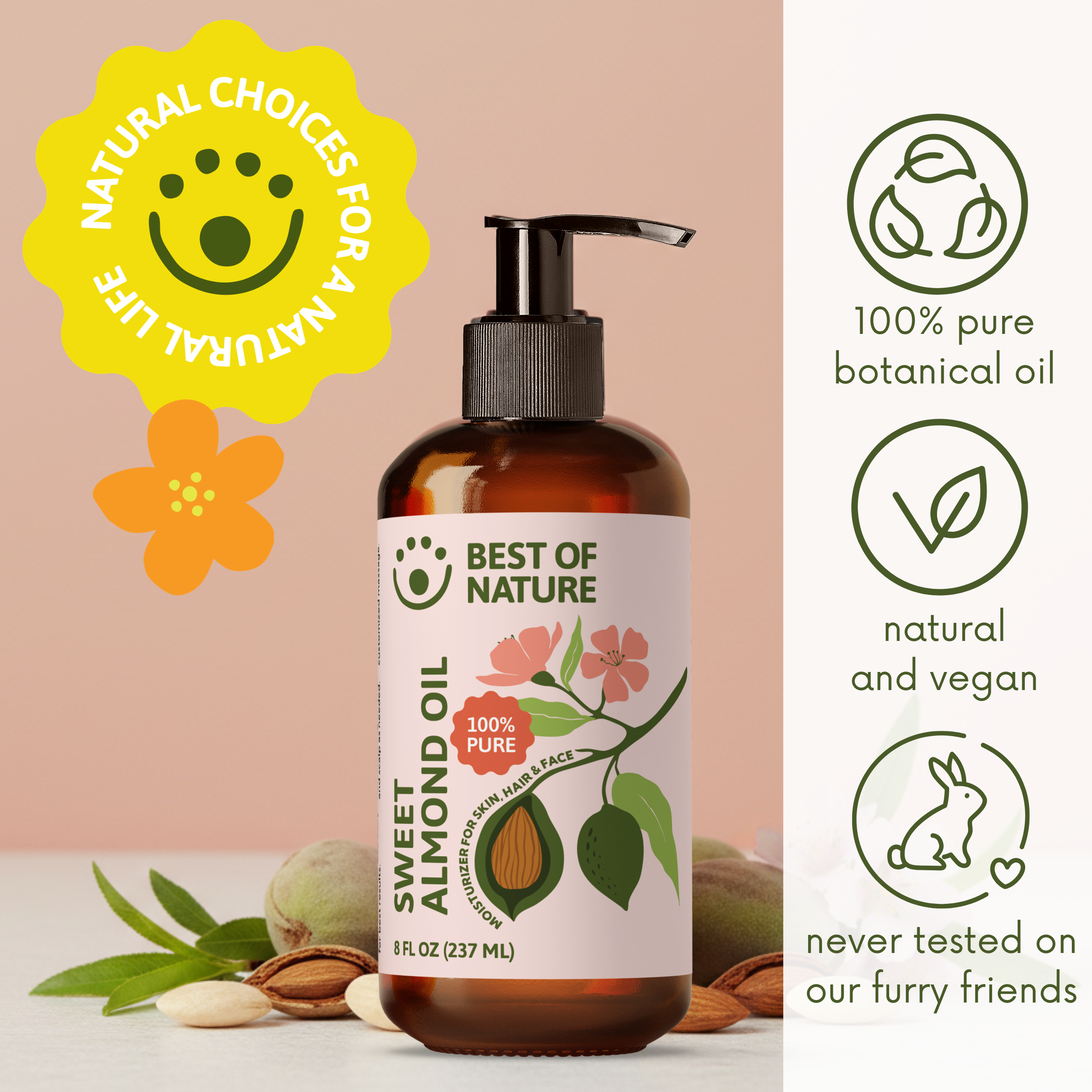 Best of Nature Sweet Almond Massage & Body Oil - 100% Pure