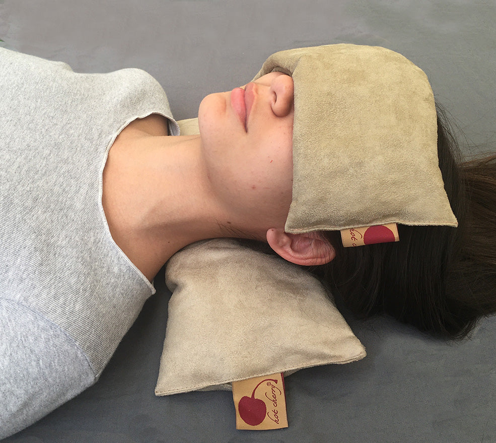 Hot Cherry Rectangular Cervical Pillow in Plush Tan Ultra-Suede - Natural Hot and Cold Therapy Pack