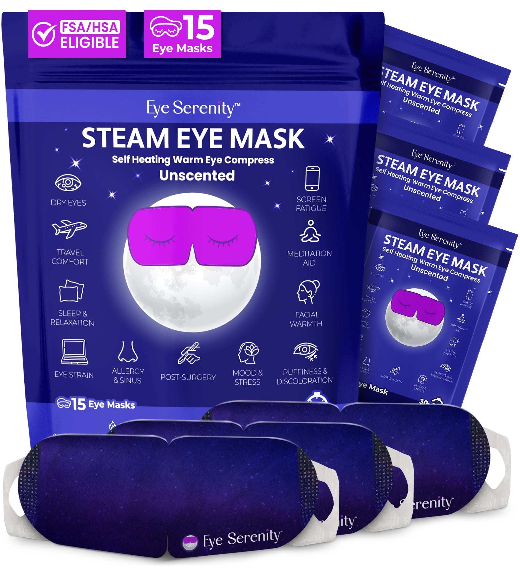 Eye Serenity Steam Eye Mask - Self-Heating Warm Eye Compress for Dry Eyes, Puffiness, Sleep & Travel