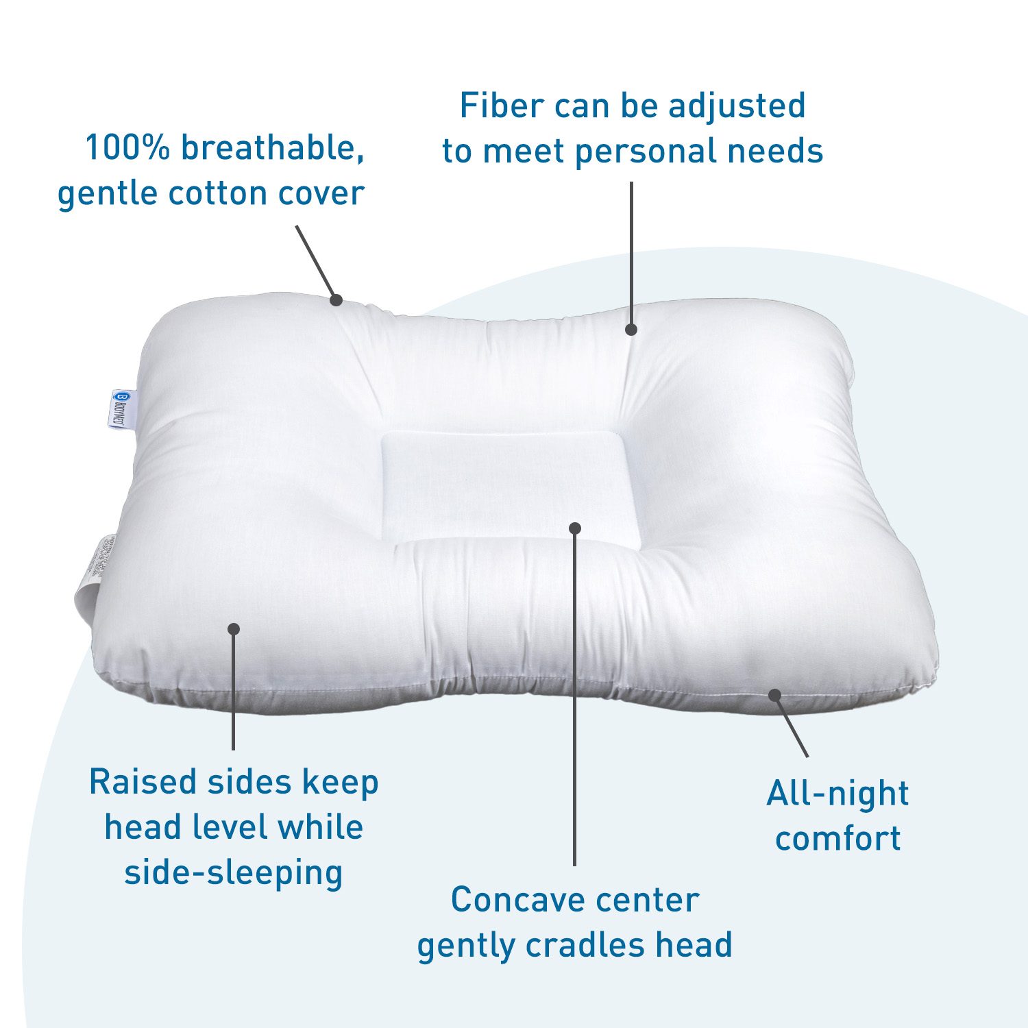 Core Products Concave center White pillow with fiber that can be adjusted for all night comfort