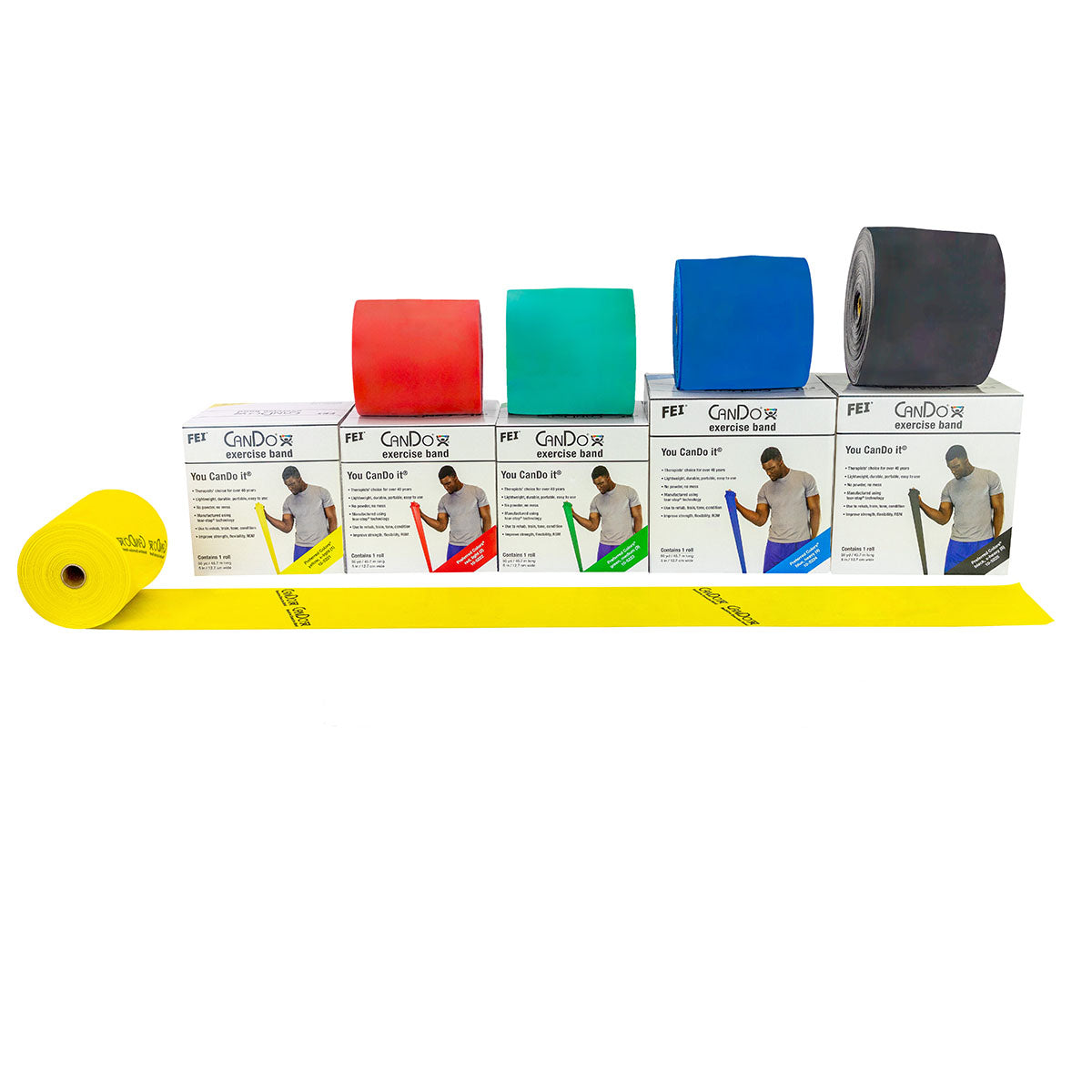 Low Powder Exercise Bands - 25 50 & 100 Yard Rolls - CanDo