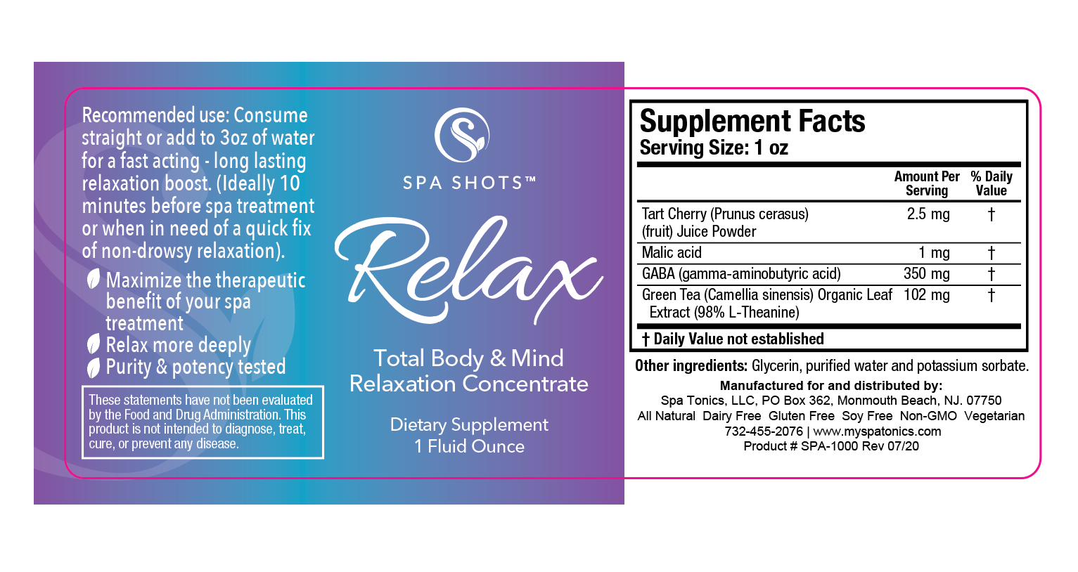 Spa Tonics Relax Spa Shot - Innovative Wellness Concentrate